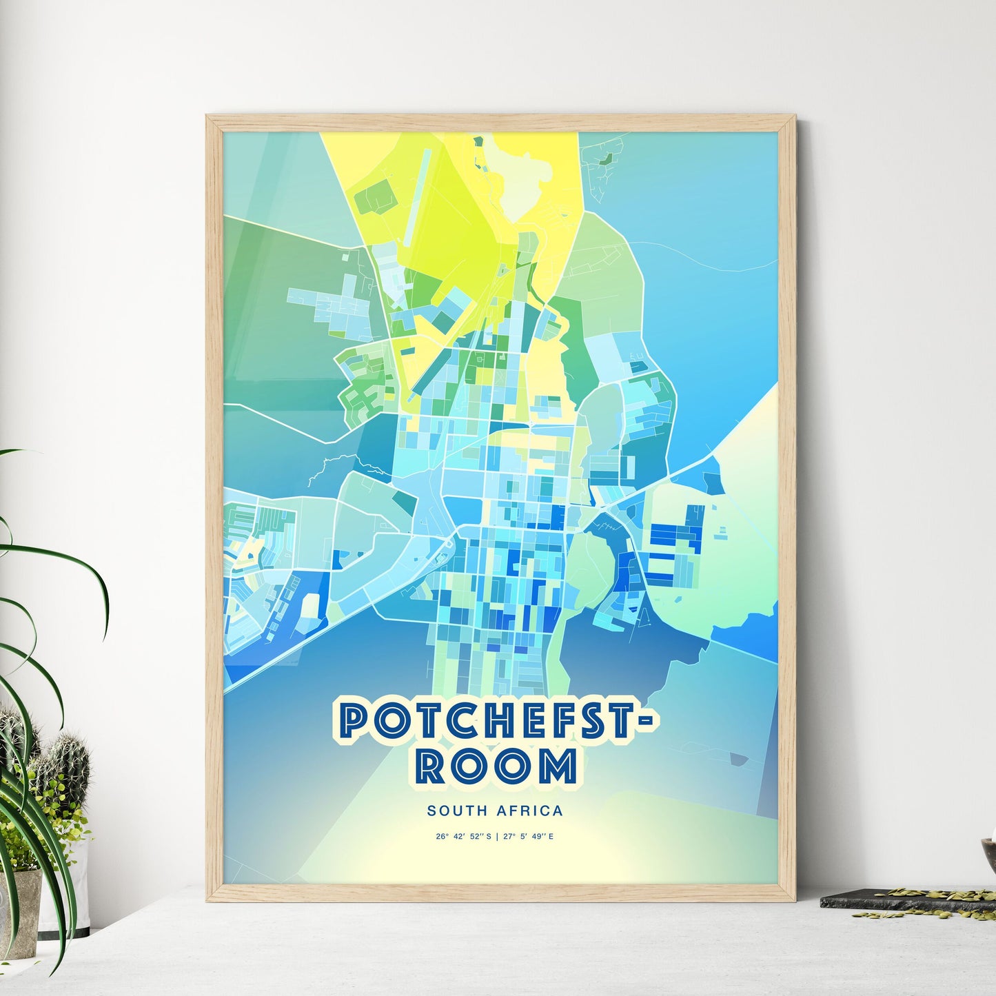 Colorful POTCHEFSTROOM SOUTH AFRICA Fine Art Map Cool Blue