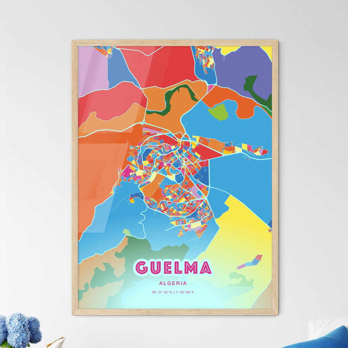 Colorful GUELMA ALGERIA Fine Art Map Crazy Colors