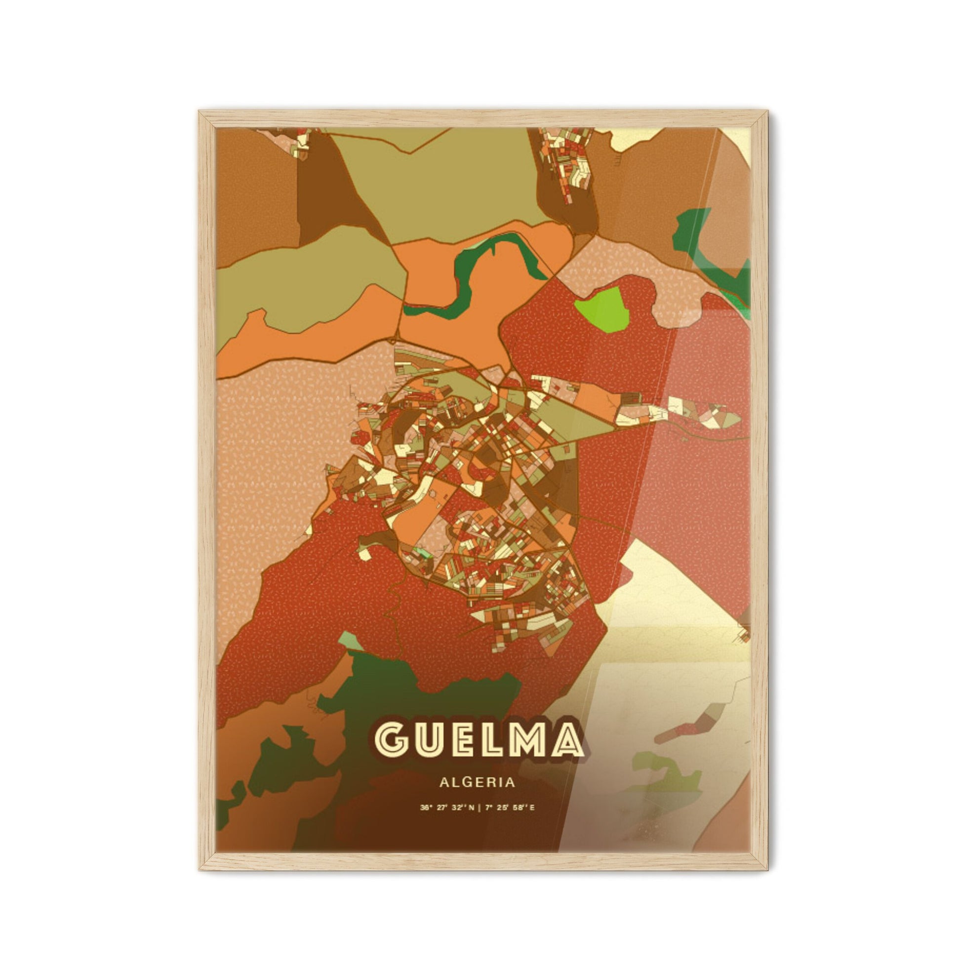 Colorful GUELMA ALGERIA Fine Art Map Farmhouse