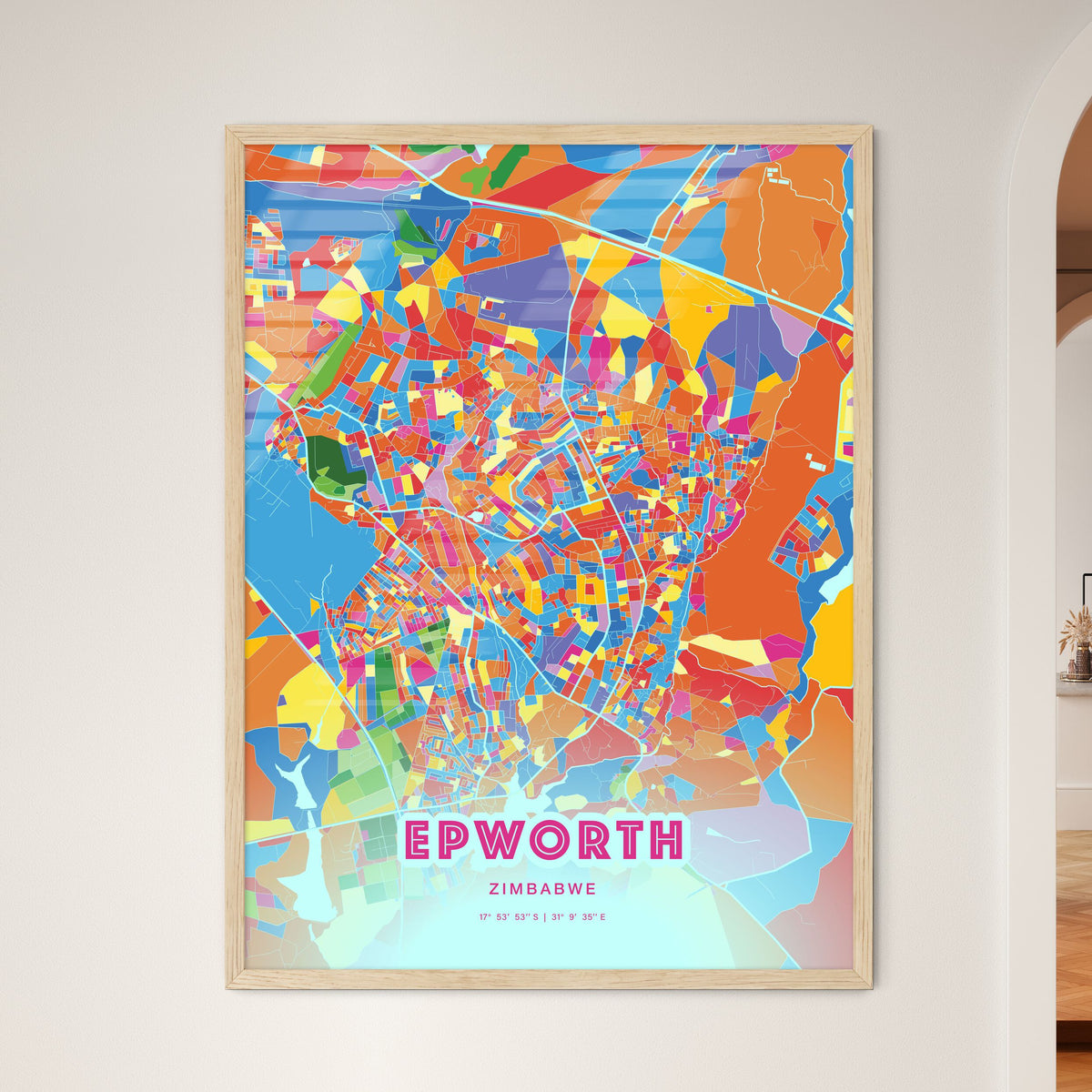 Colorful EPWORTH ZIMBABWE Fine Art Map Crazy Colors