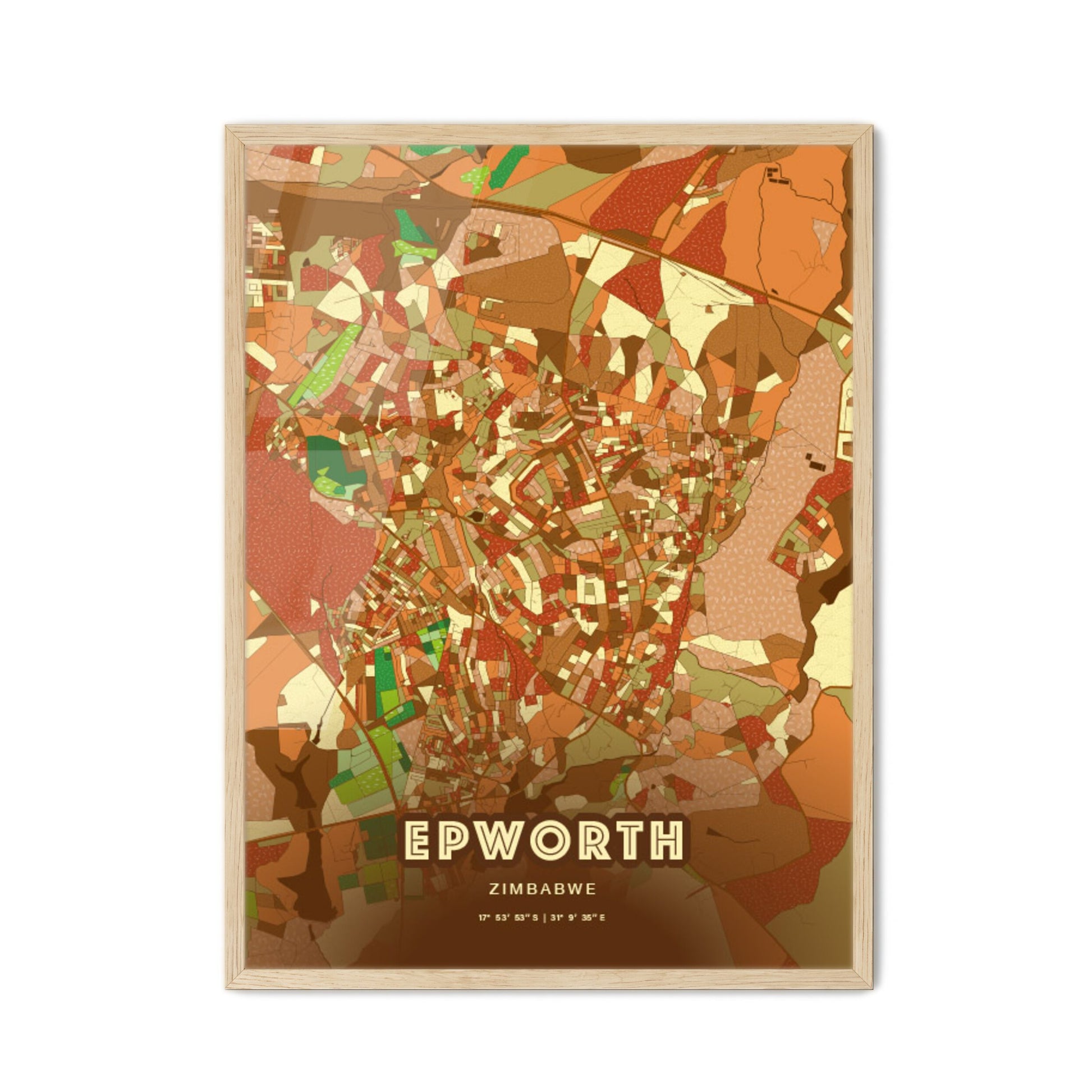 Colorful EPWORTH ZIMBABWE Fine Art Map Farmhouse