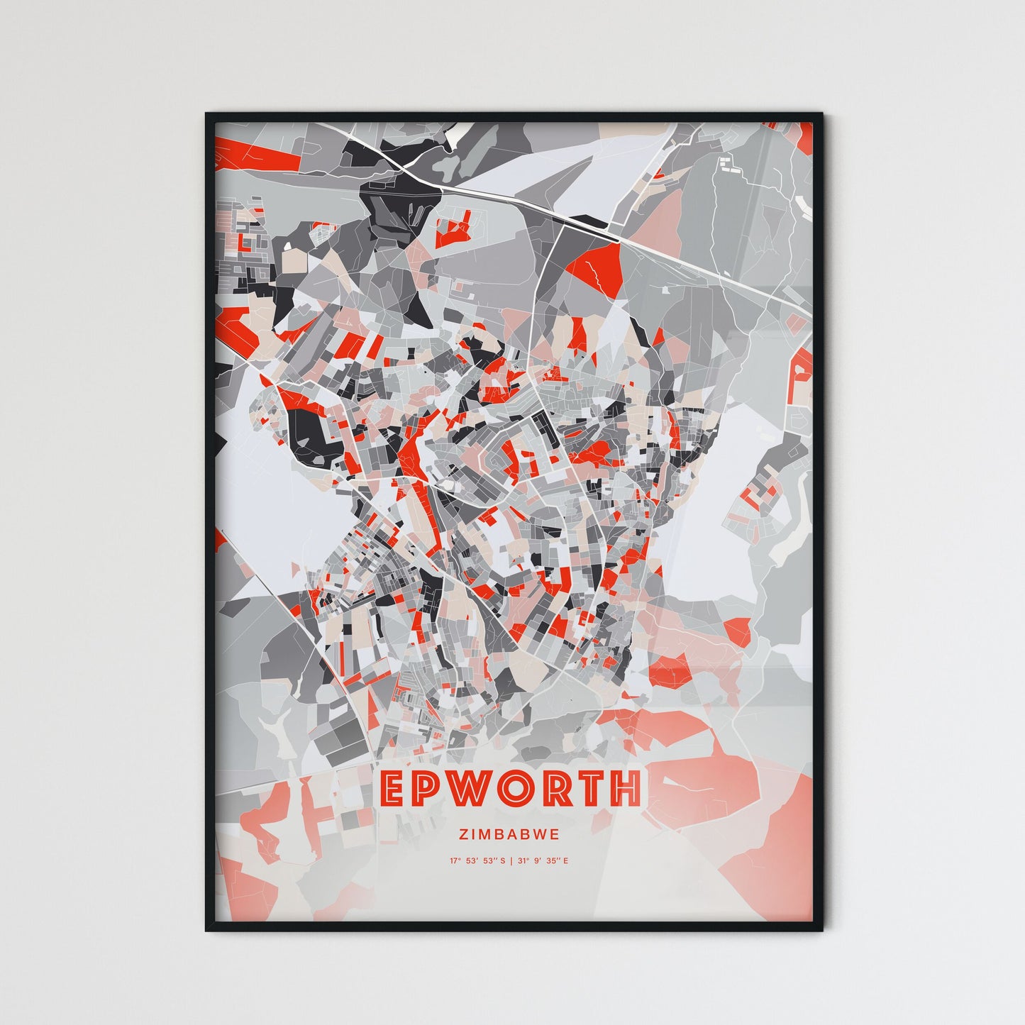 Colorful EPWORTH ZIMBABWE Fine Art Map Modern