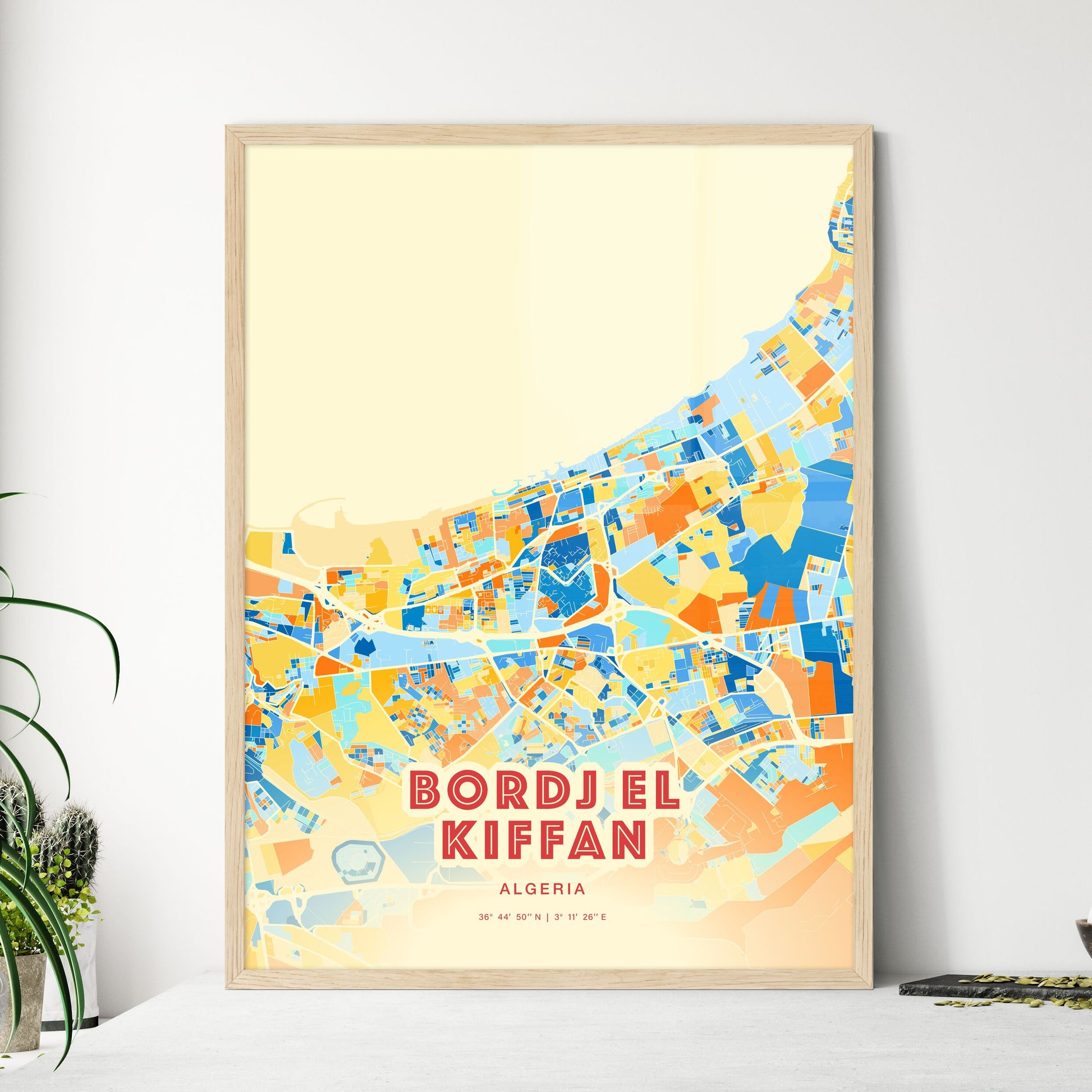 Colorful BORDJ EL KIFFAN ALGERIA Fine Art Map Blue Orange