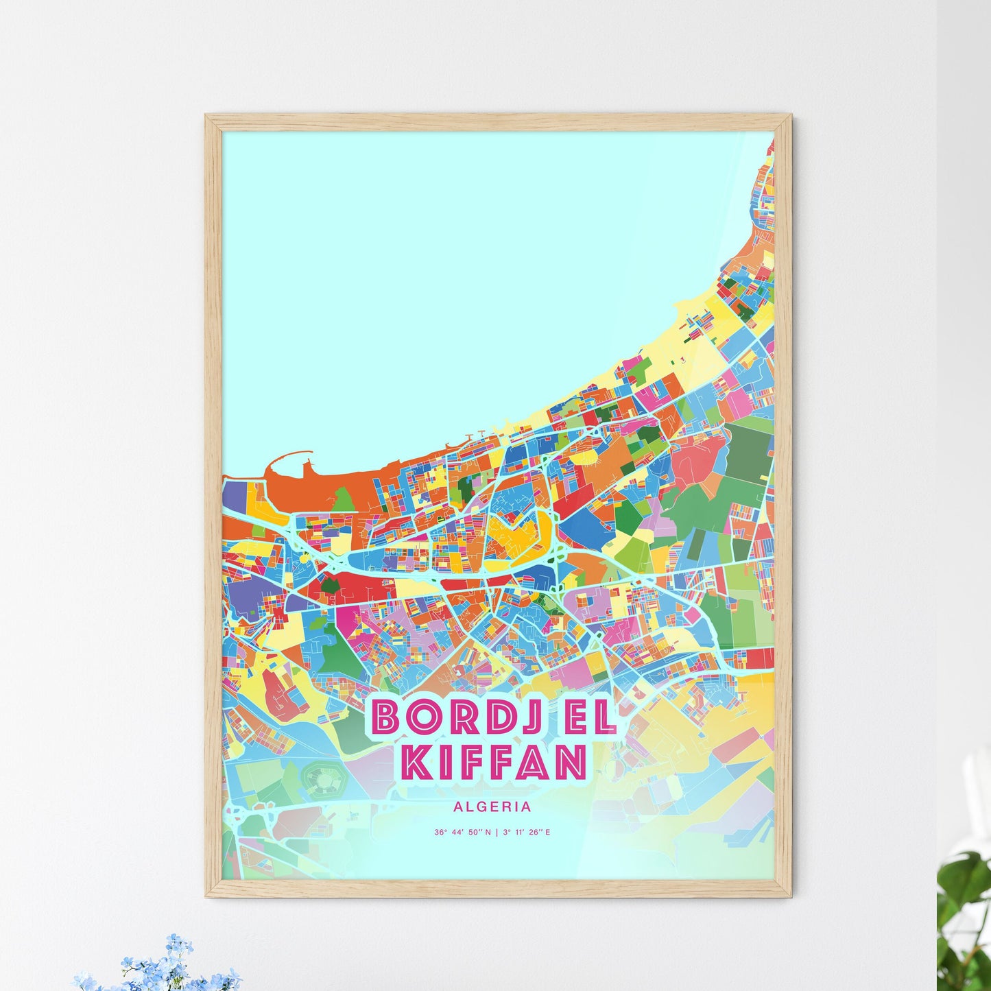 Colorful BORDJ EL KIFFAN ALGERIA Fine Art Map Crazy Colors