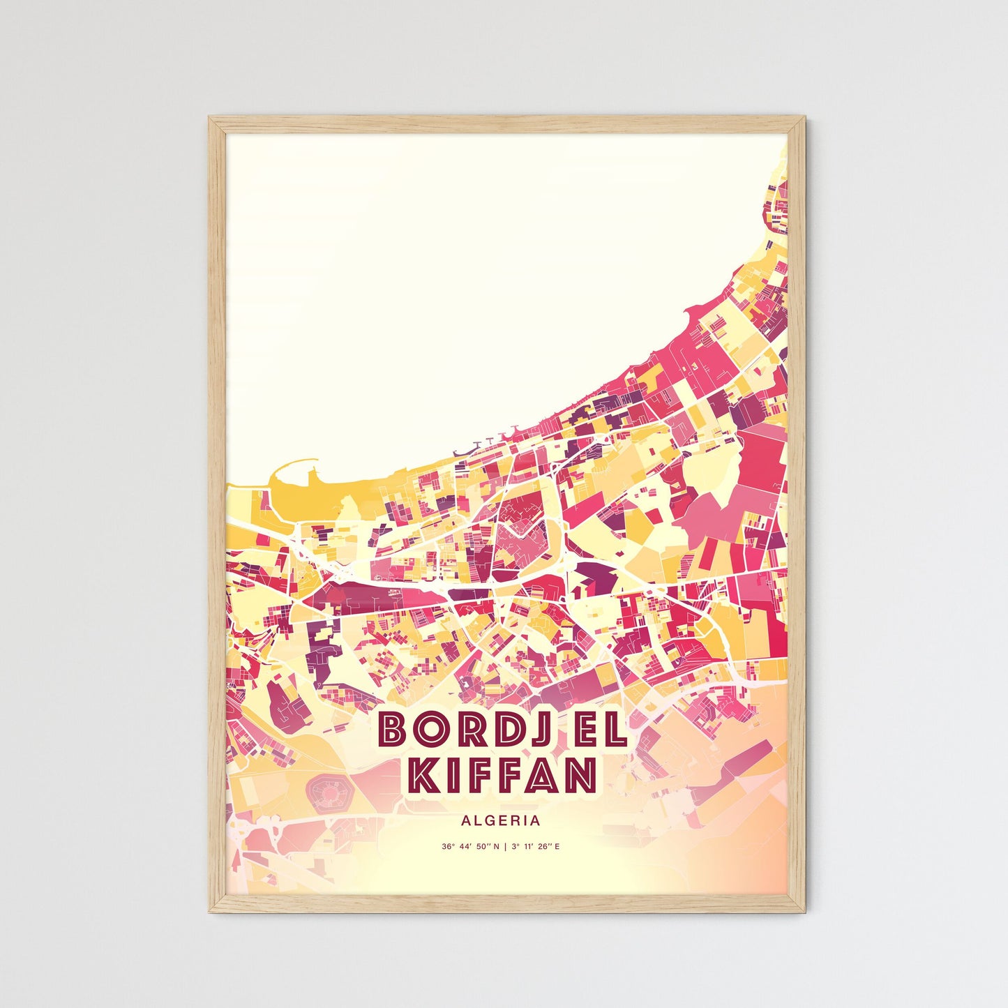 Colorful BORDJ EL KIFFAN ALGERIA Fine Art Map Hot Red