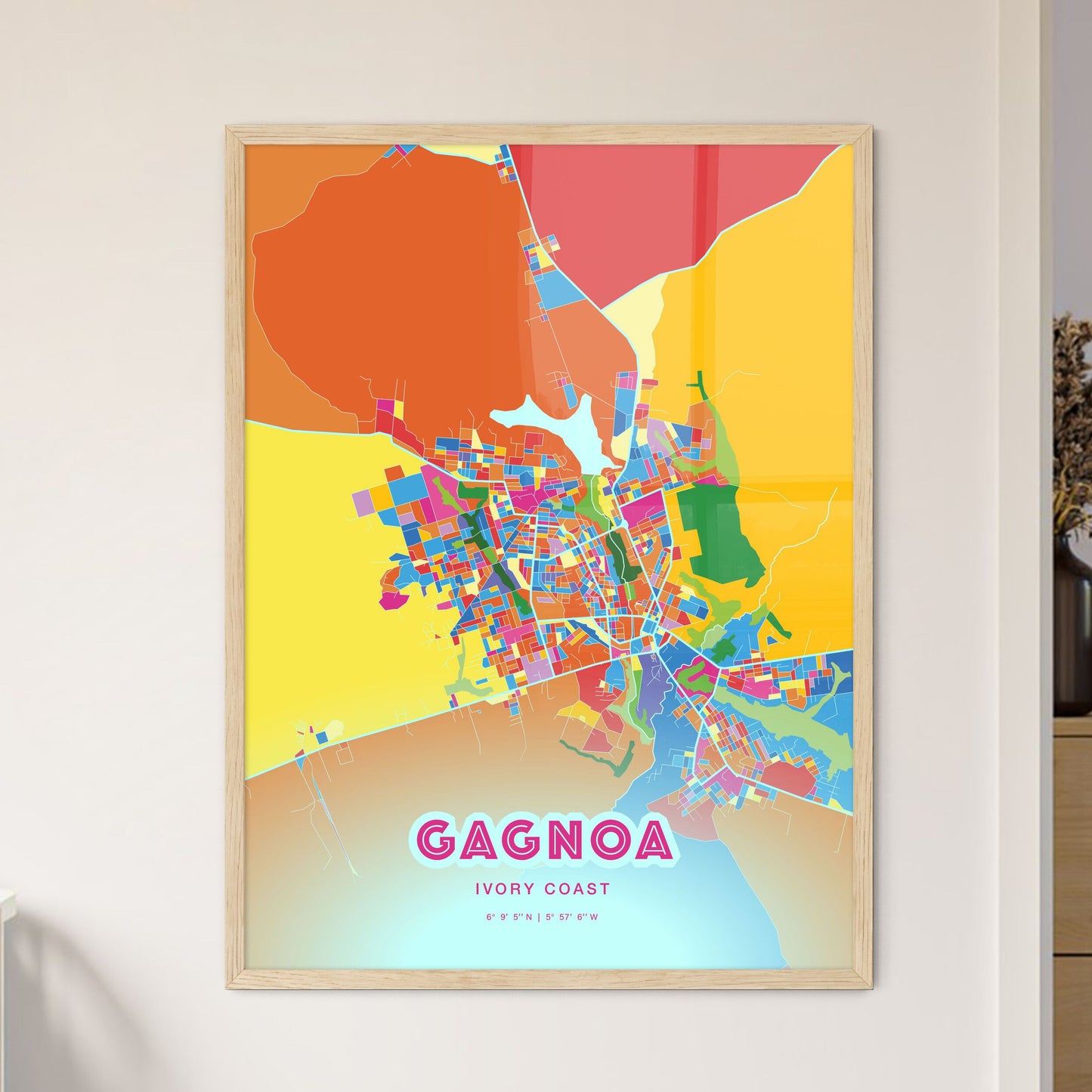 Colorful GAGNOA IVORY COAST Fine Art Map Crazy Colors
