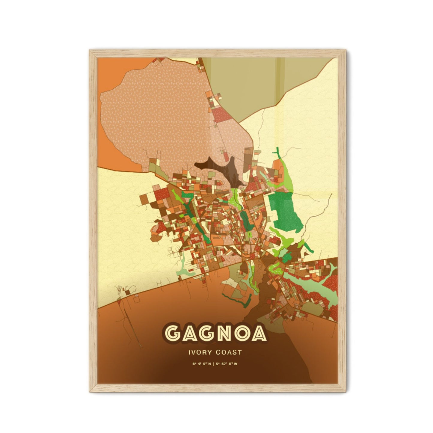 Colorful GAGNOA IVORY COAST Fine Art Map Farmhouse