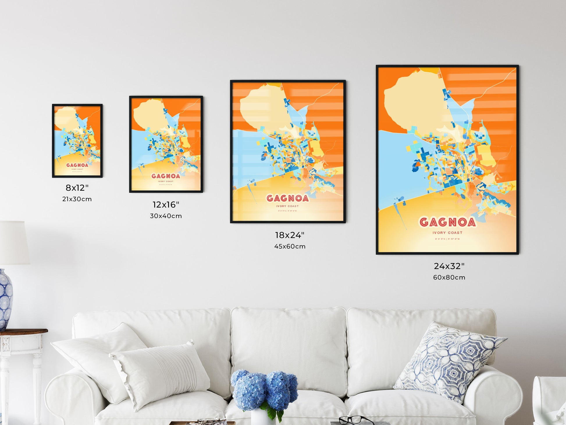 Colorful GAGNOA IVORY COAST Fine Art Map