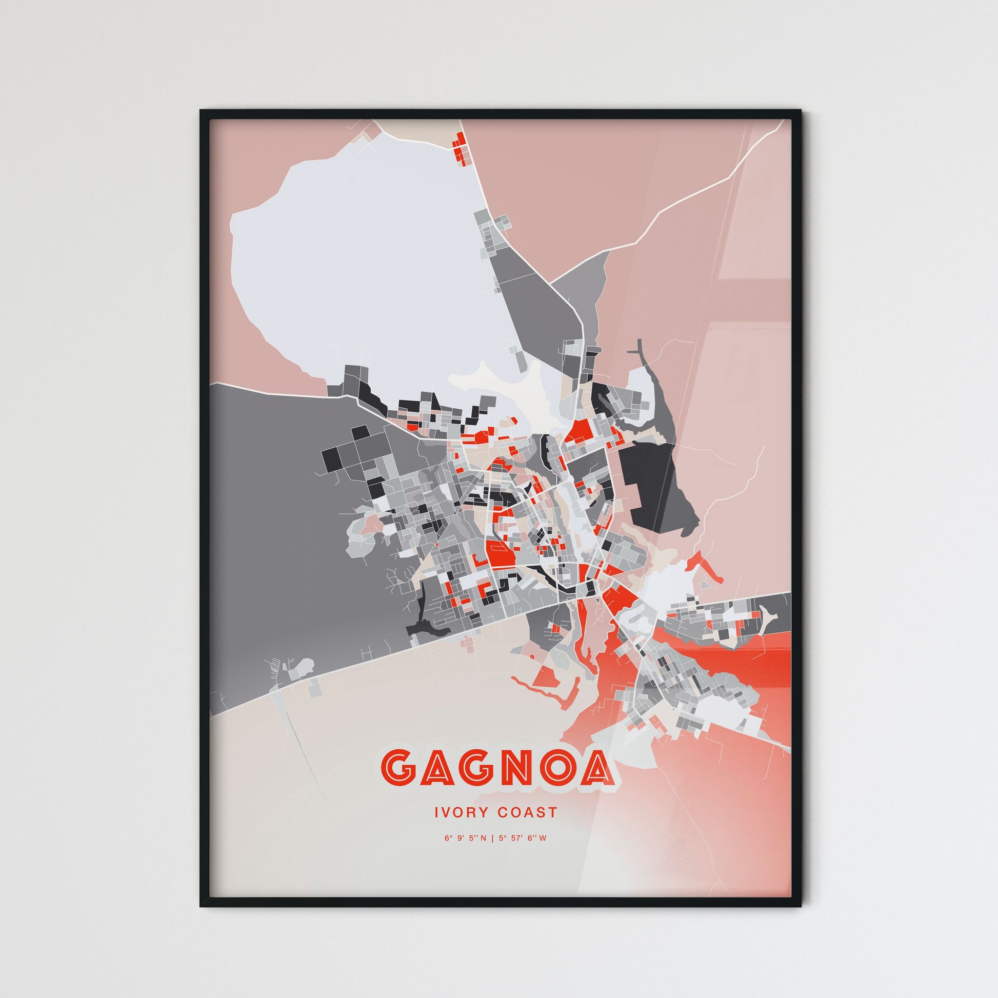 Colorful GAGNOA IVORY COAST Fine Art Map Modern