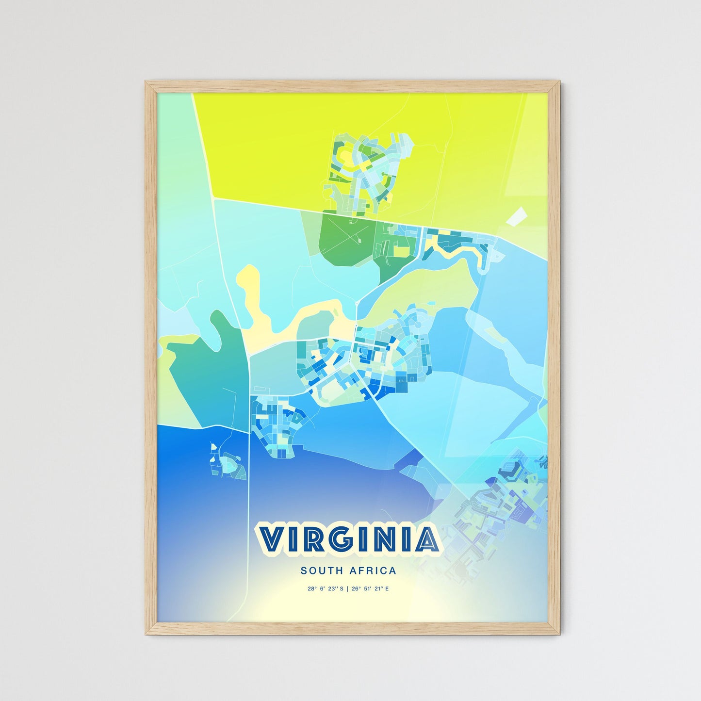 Colorful VIRGINIA SOUTH AFRICA Fine Art Map Cool Blue