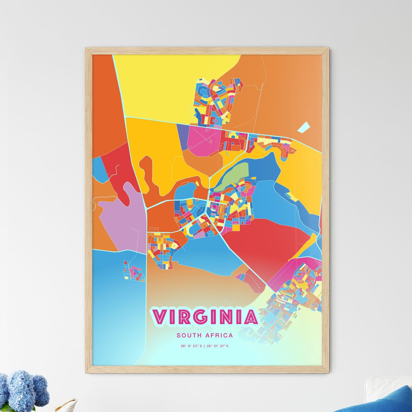 Colorful VIRGINIA SOUTH AFRICA Fine Art Map Crazy Colors