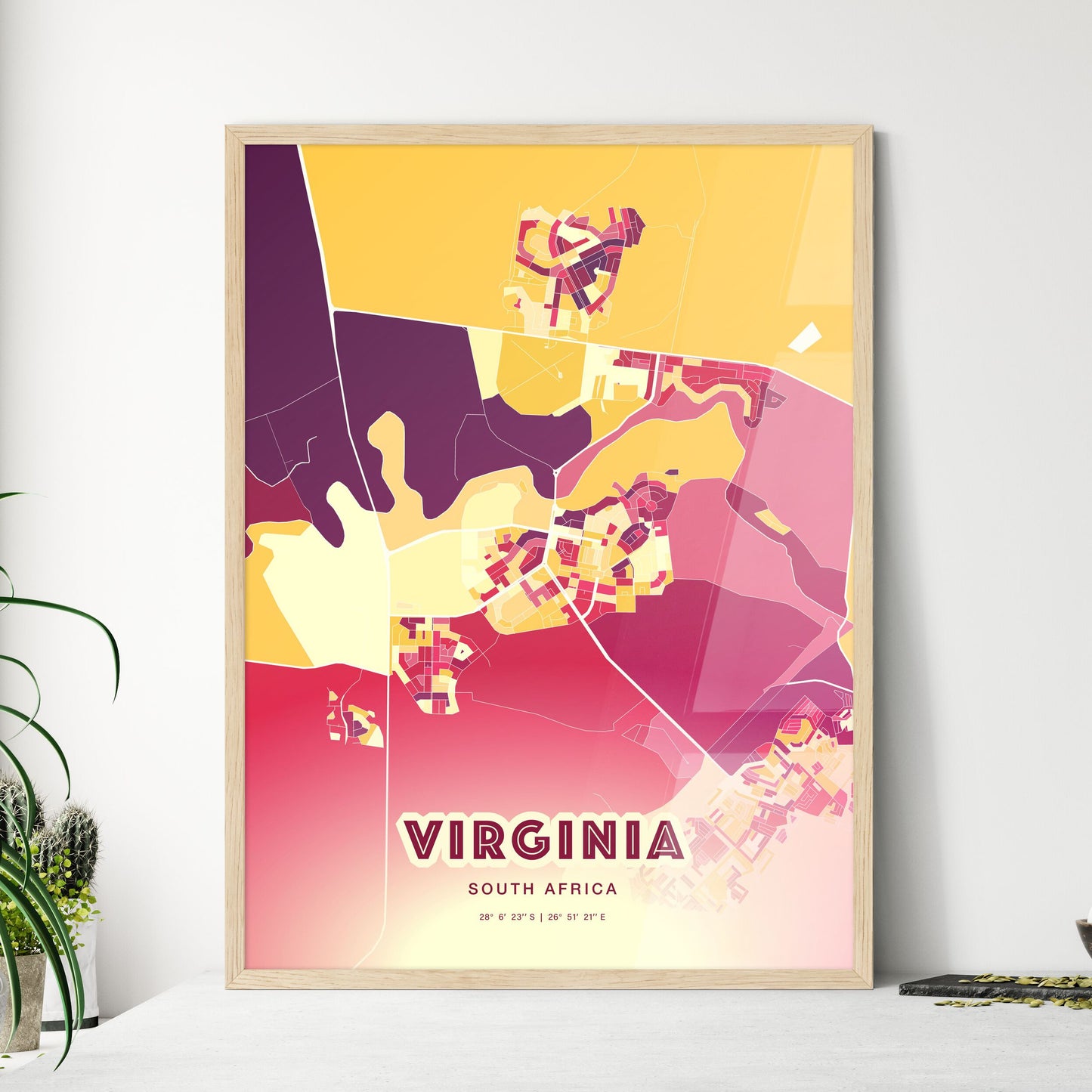 Colorful VIRGINIA SOUTH AFRICA Fine Art Map Hot Red