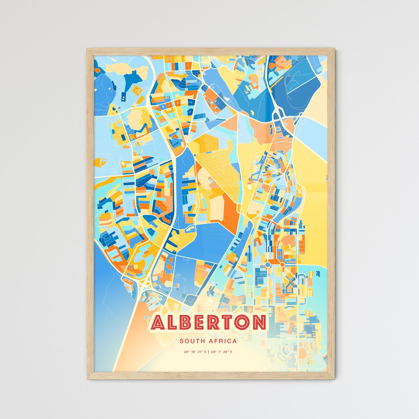 Colorful ALBERTON SOUTH AFRICA Fine Art Map Blue Orange