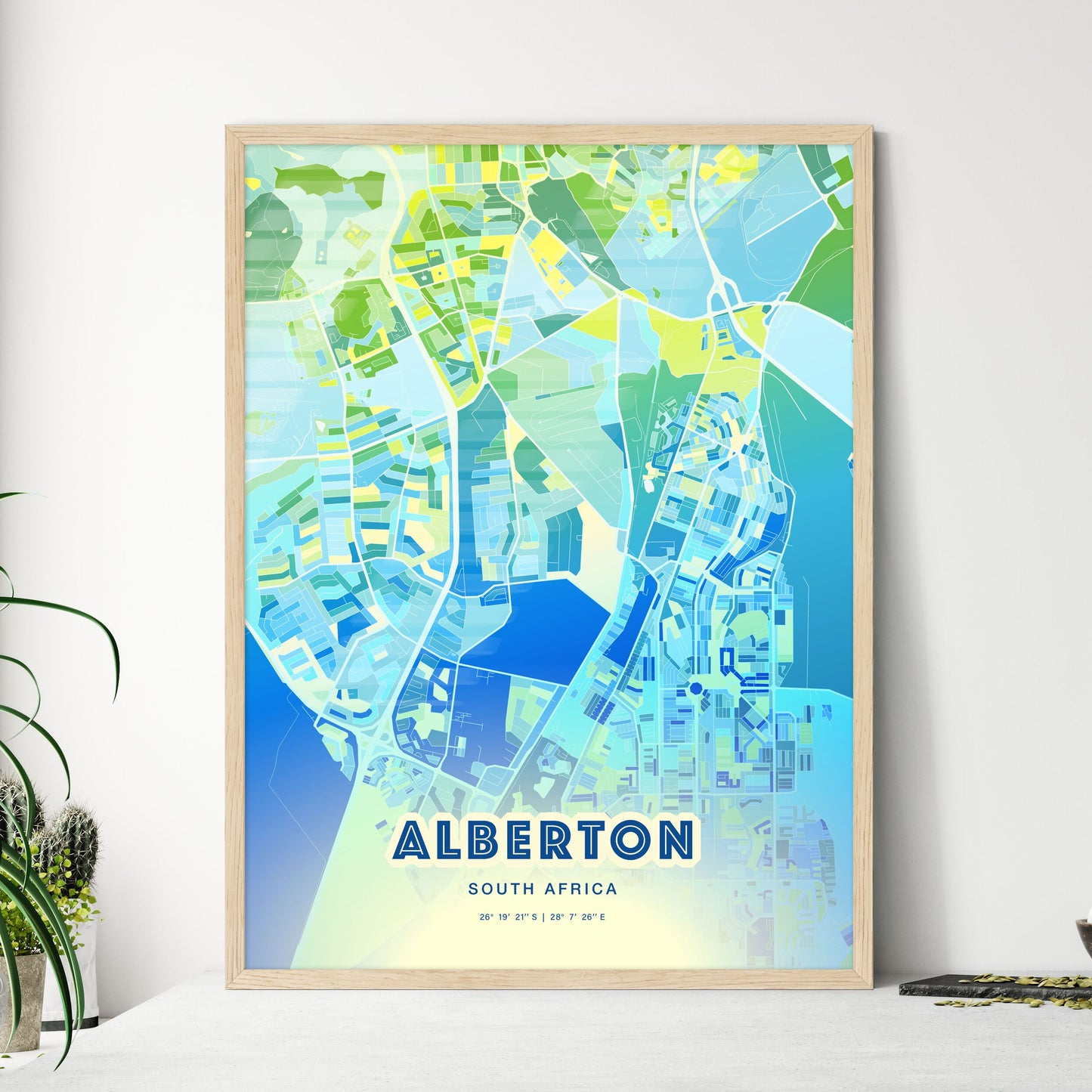 Colorful ALBERTON SOUTH AFRICA Fine Art Map Cool Blue