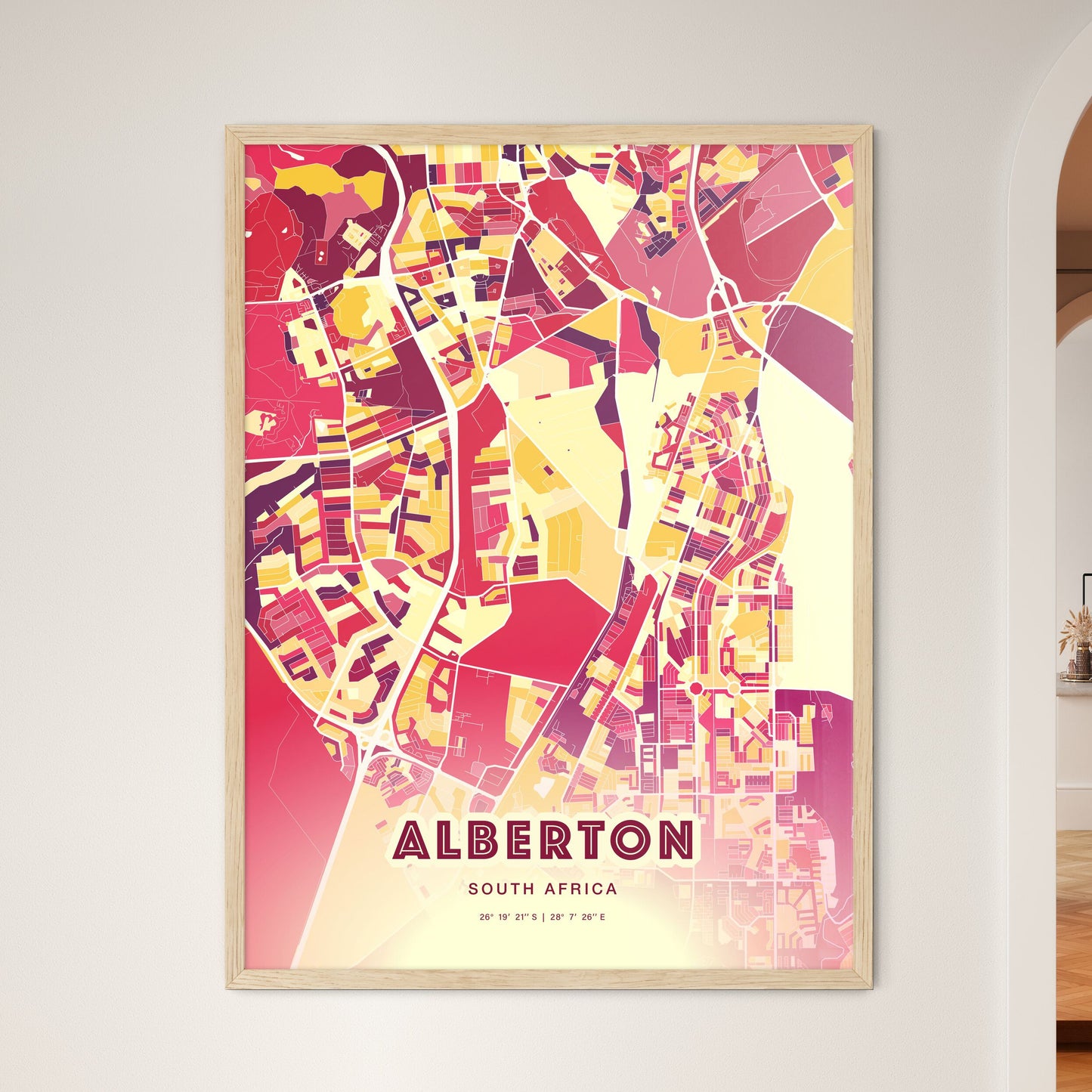 Colorful ALBERTON SOUTH AFRICA Fine Art Map Hot Red