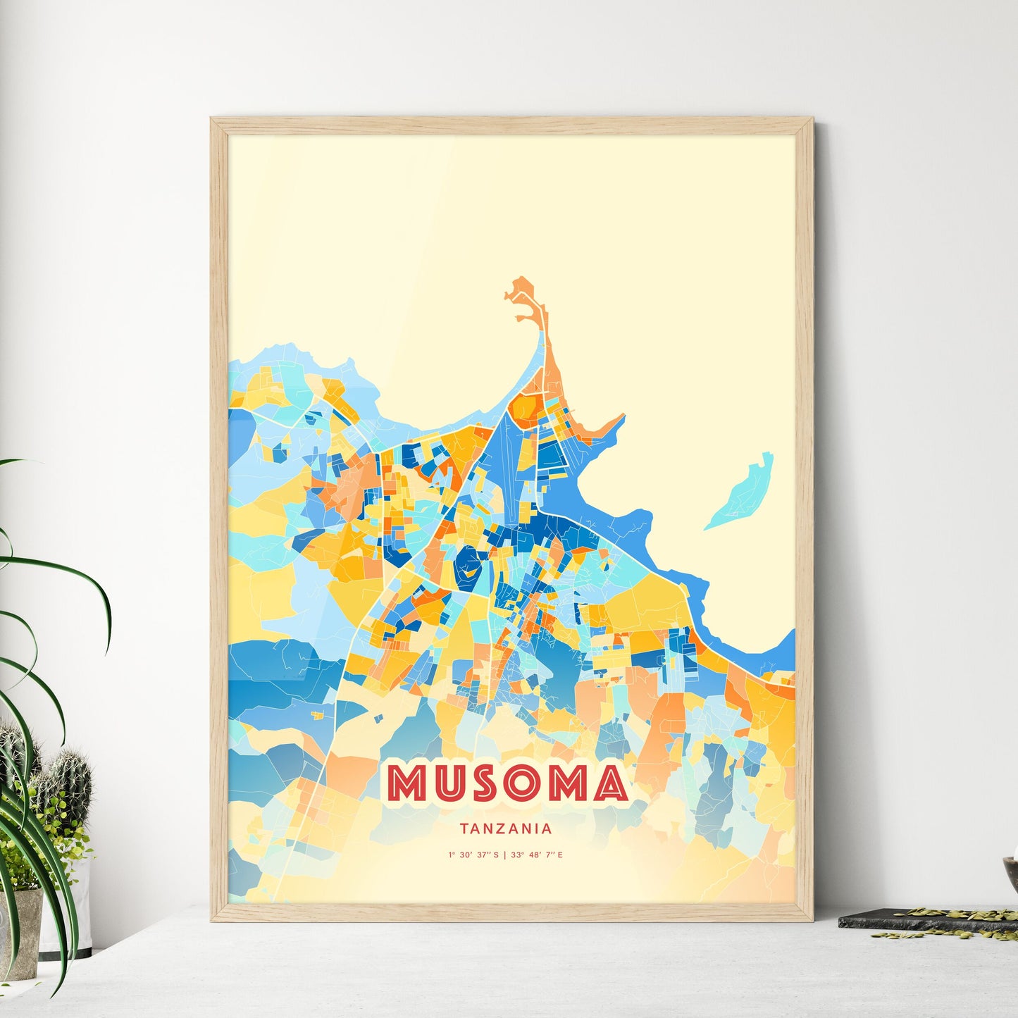 Colorful MUSOMA TANZANIA Fine Art Map Blue Orange