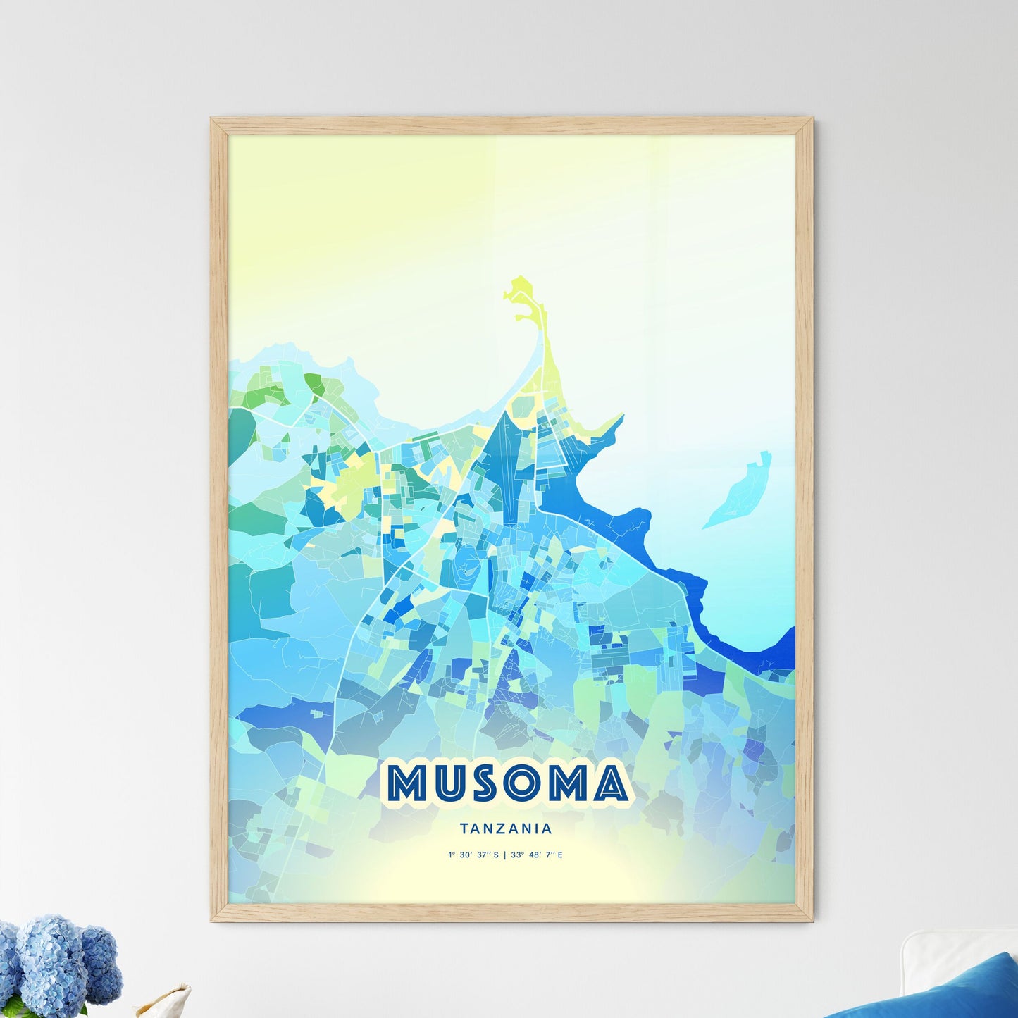Colorful MUSOMA TANZANIA Fine Art Map Cool Blue