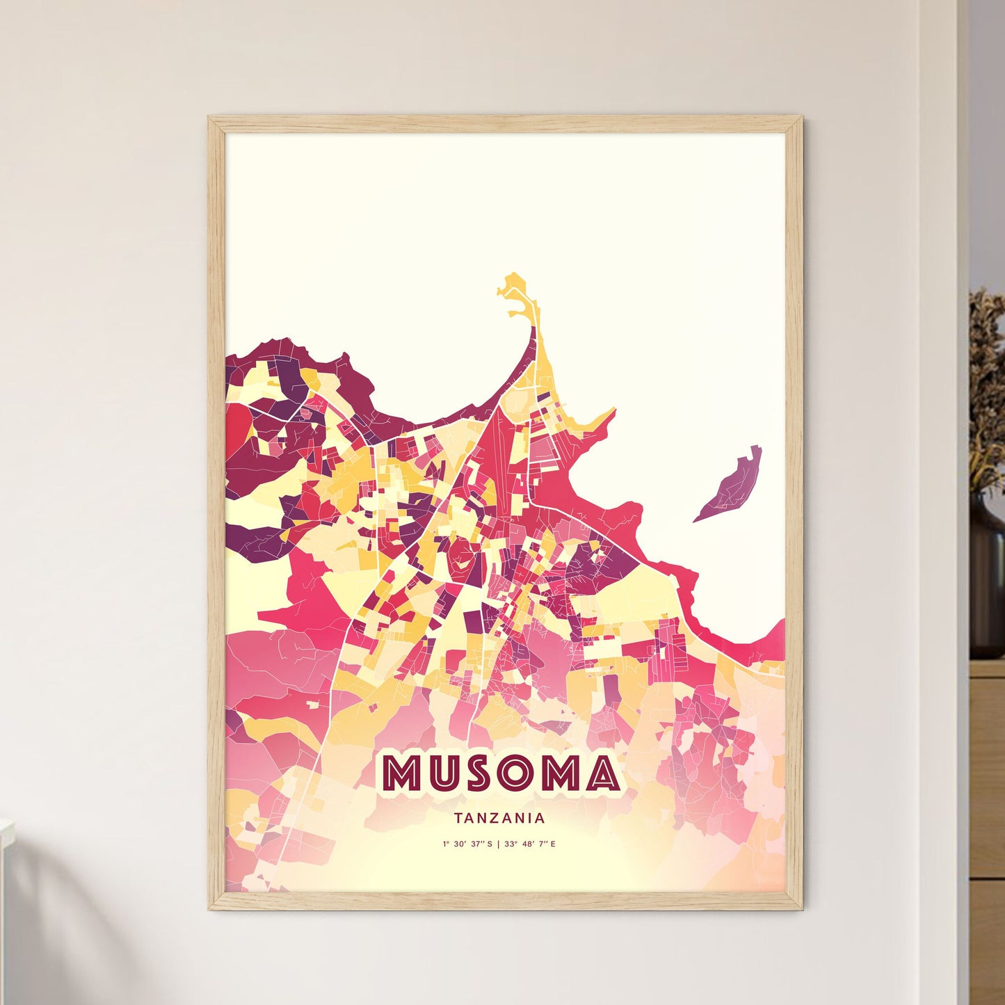 Colorful MUSOMA TANZANIA Fine Art Map Hot Red