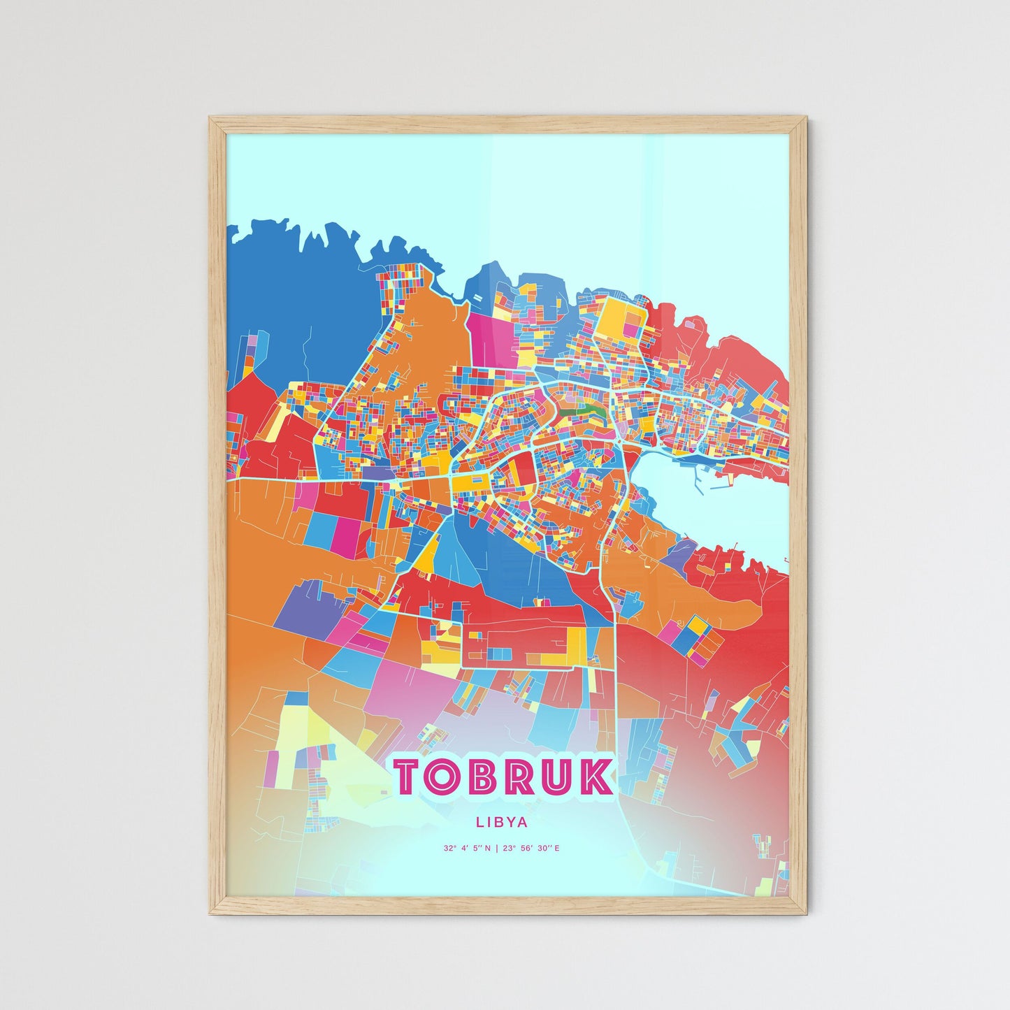 Colorful TOBRUK LIBYA Fine Art Map Crazy Colors
