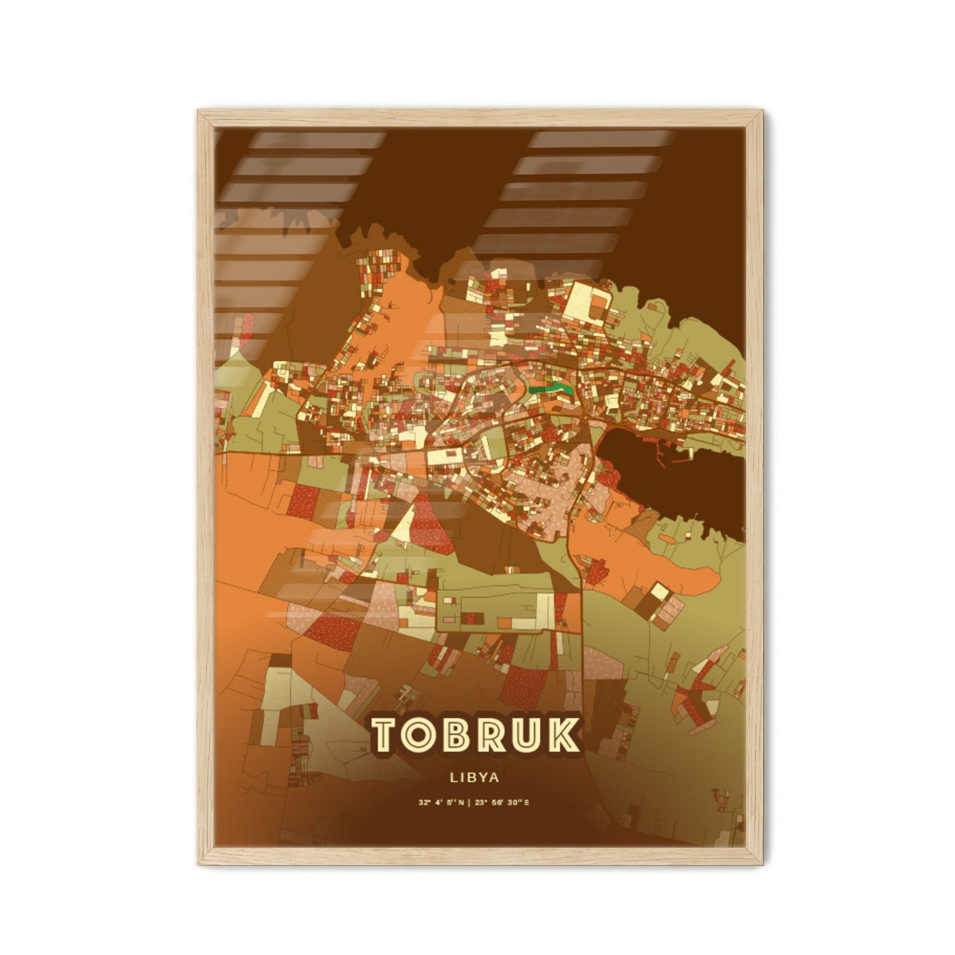 Colorful TOBRUK LIBYA Fine Art Map Farmhouse