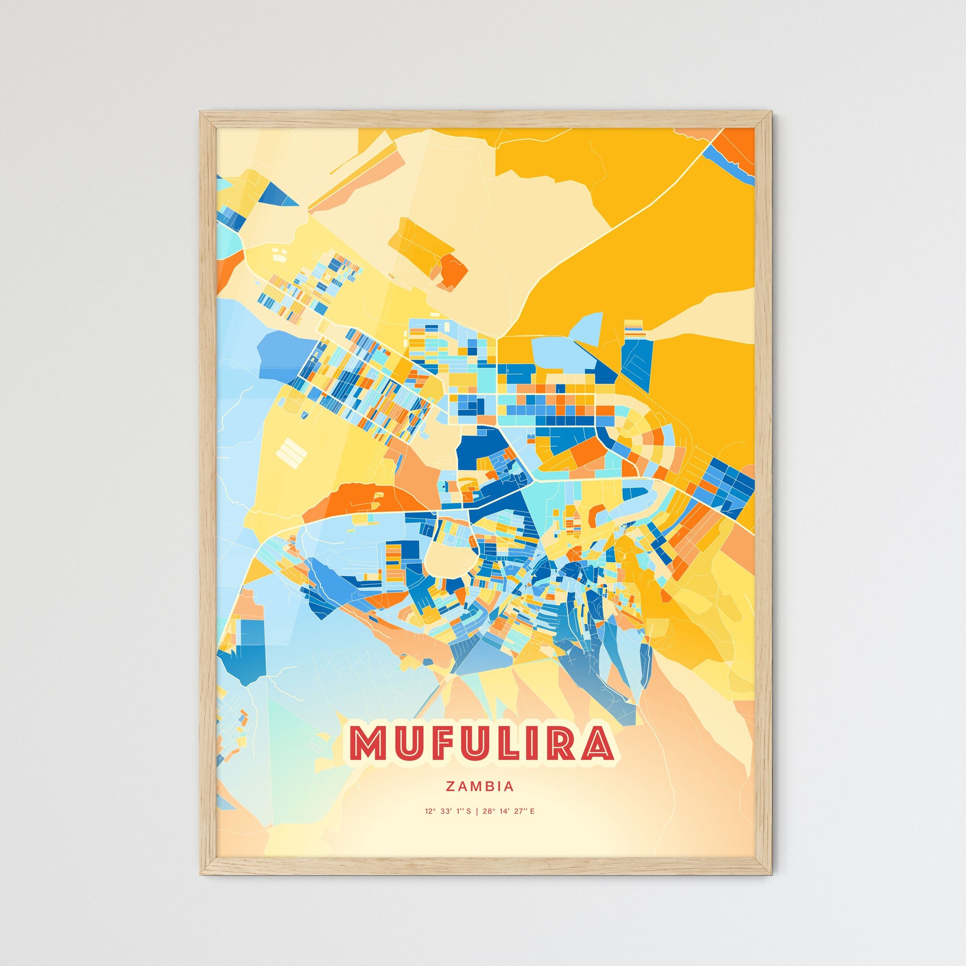 Colorful MUFULIRA ZAMBIA Fine Art Map Blue Orange