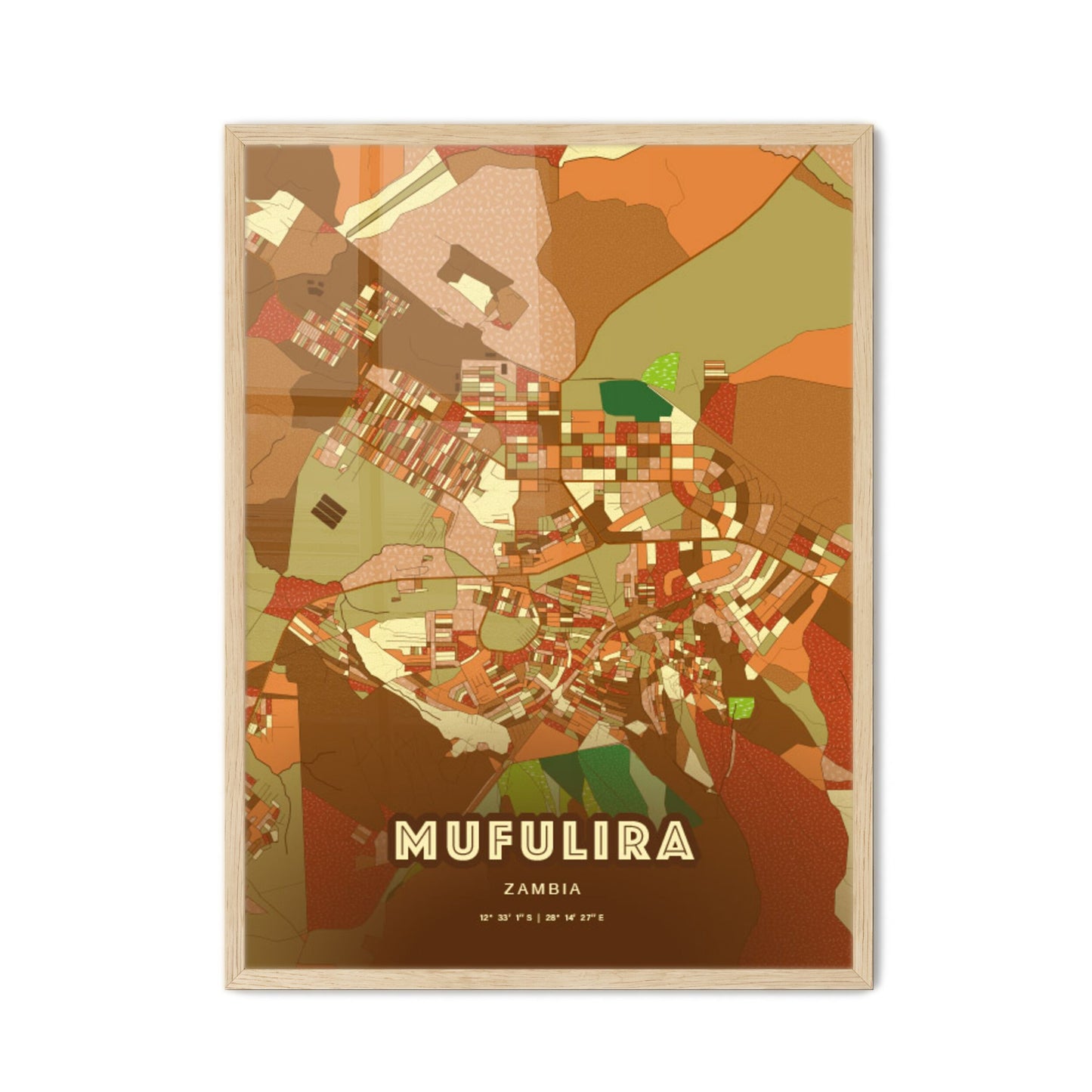 Colorful MUFULIRA ZAMBIA Fine Art Map Farmhouse