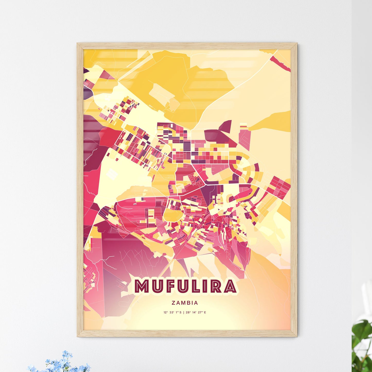 Colorful MUFULIRA ZAMBIA Fine Art Map Hot Red