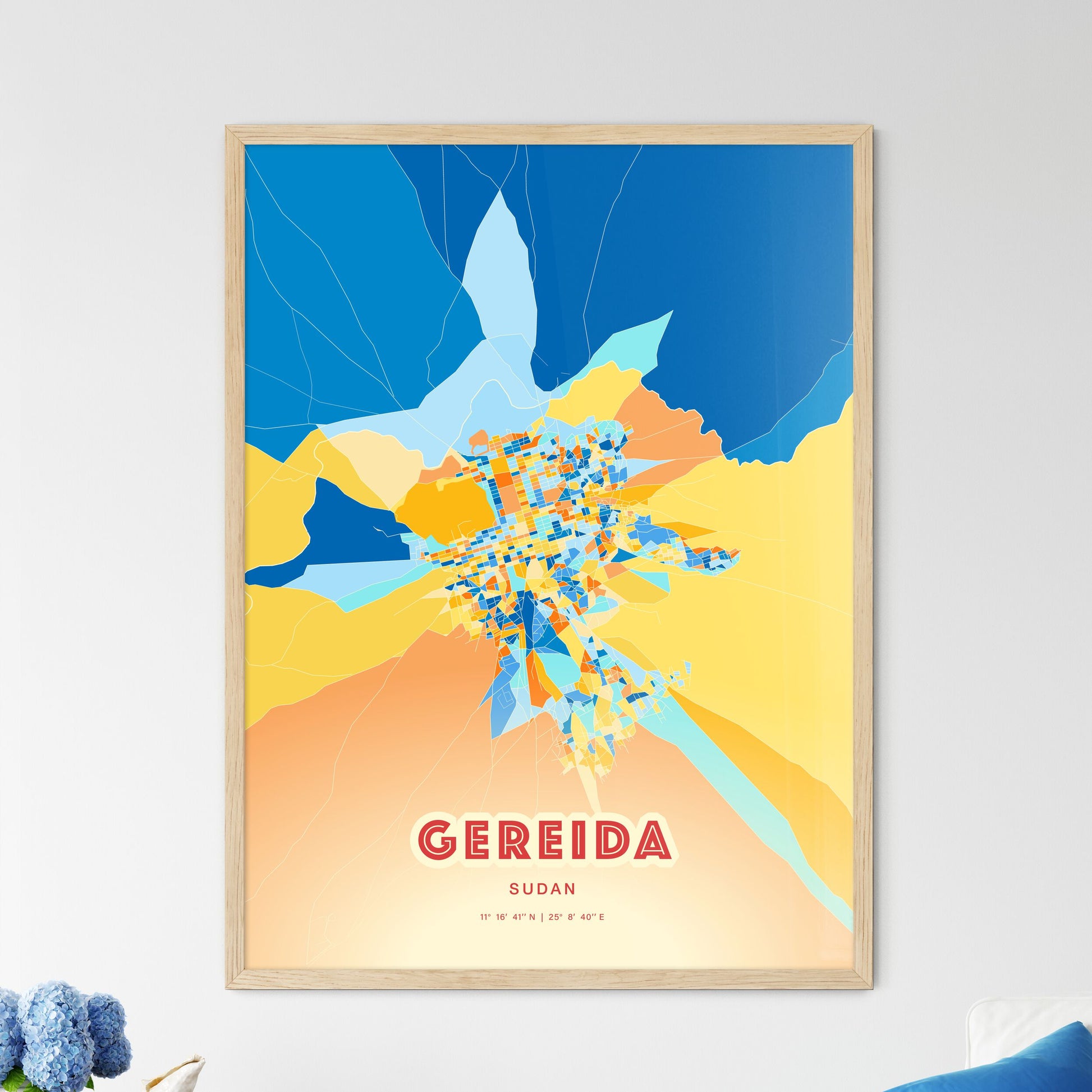 Colorful GEREIDA SUDAN Fine Art Map Blue Orange