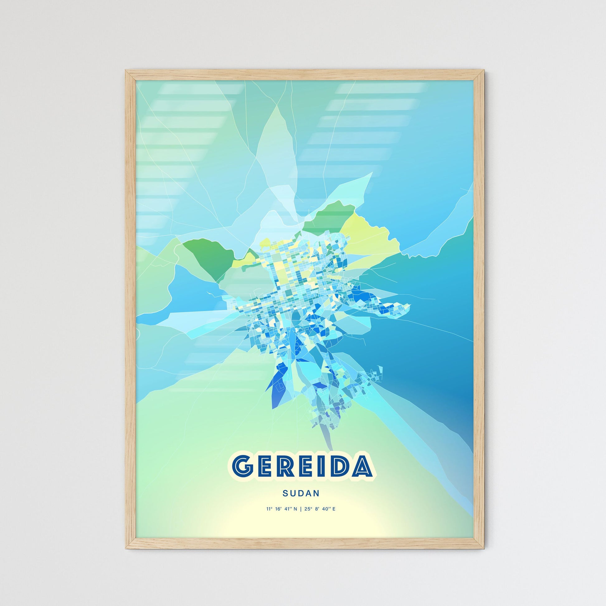 Colorful GEREIDA SUDAN Fine Art Map Cool Blue