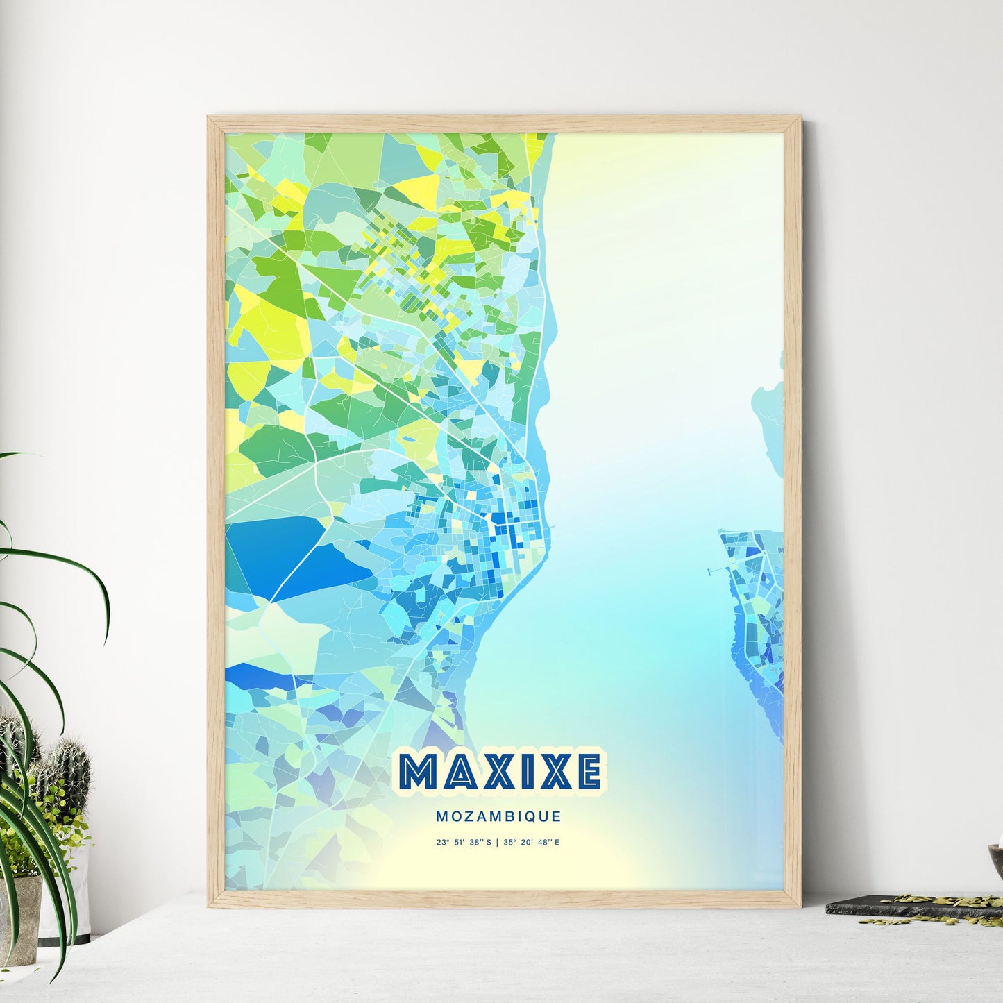 Colorful MAXIXE MOZAMBIQUE Fine Art Map Cool Blue