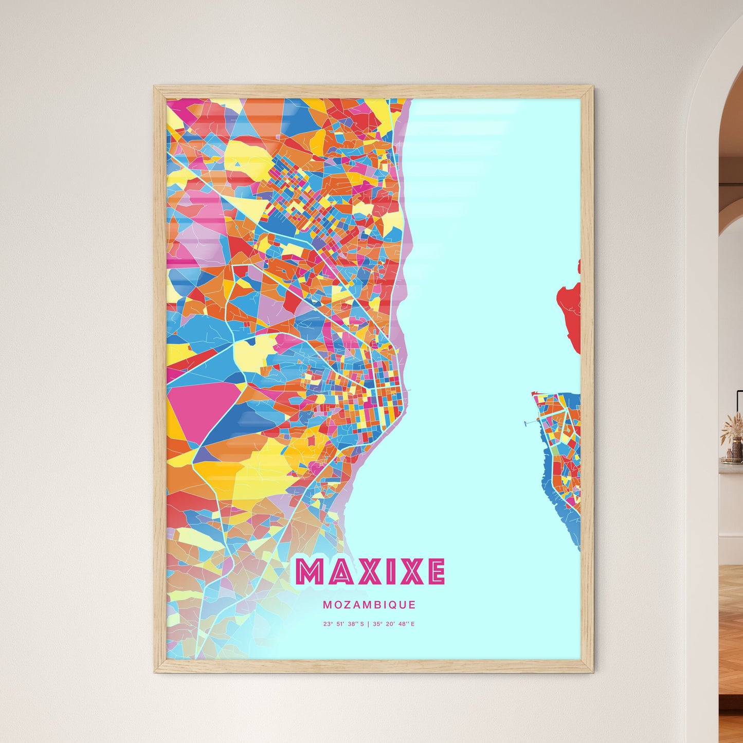 Colorful MAXIXE MOZAMBIQUE Fine Art Map Crazy Colors