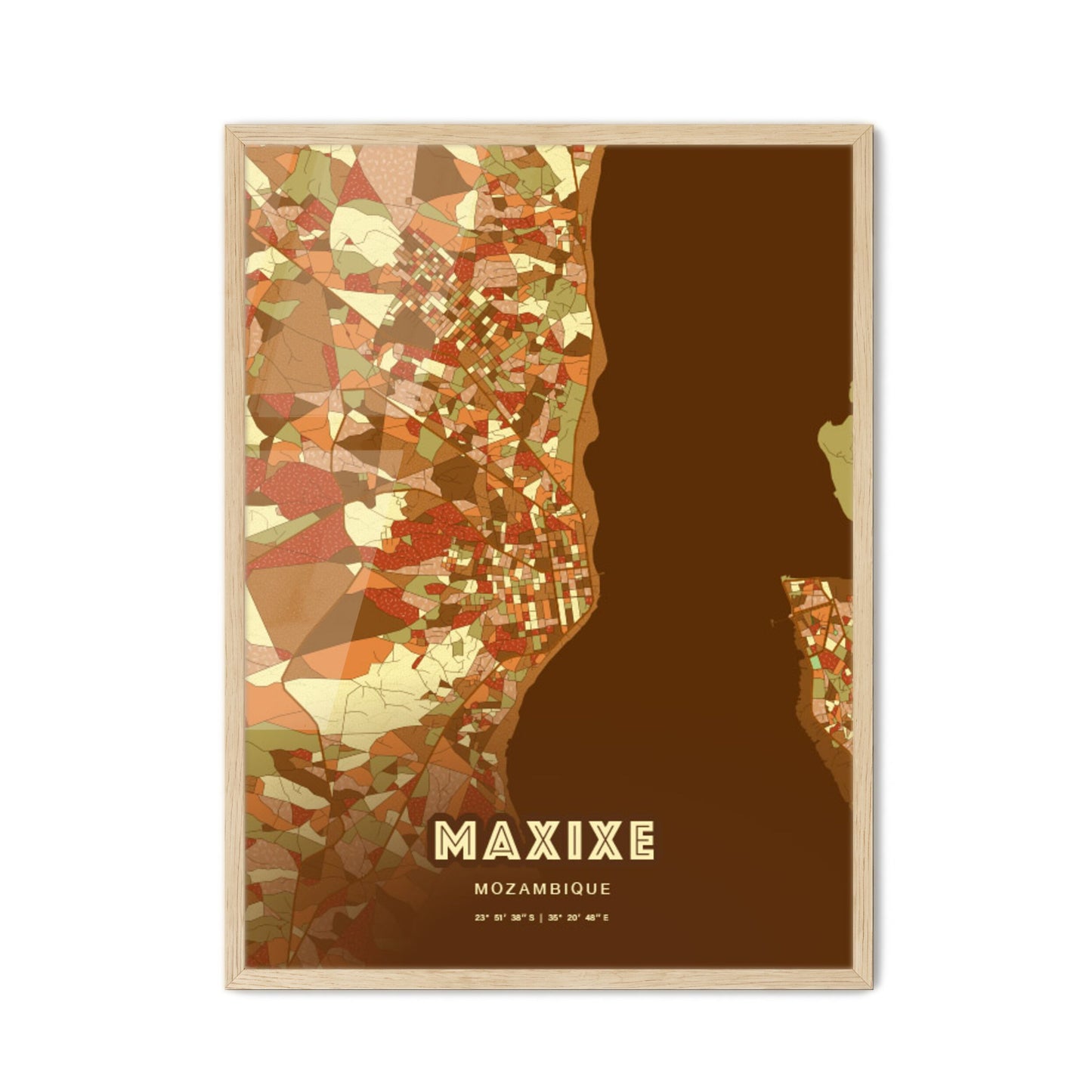 Colorful MAXIXE MOZAMBIQUE Fine Art Map Farmhouse