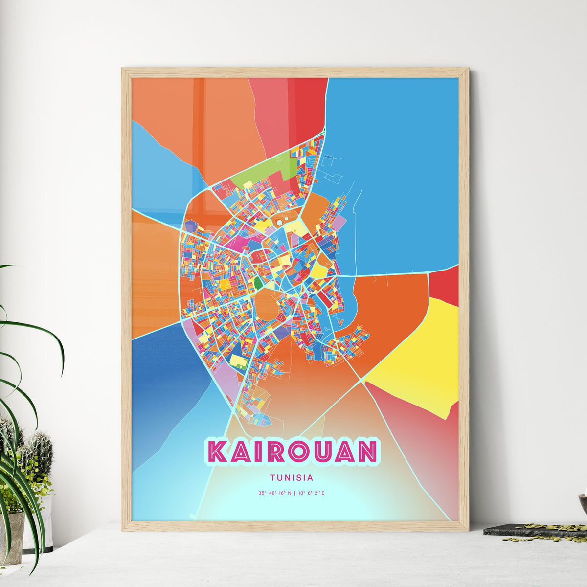 Colorful KAIROUAN TUNISIA Fine Art Map Crazy Colors