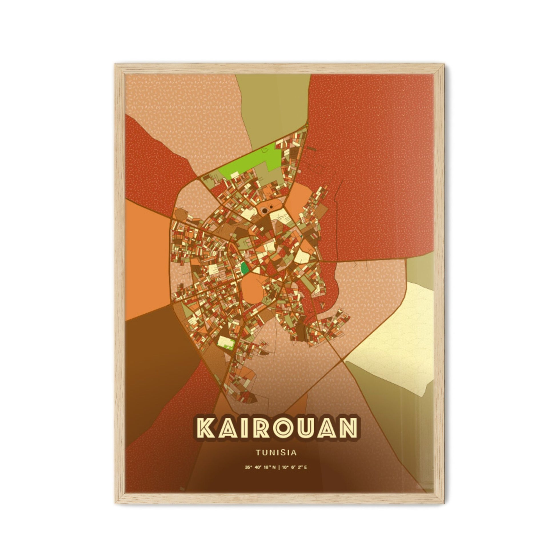 Colorful KAIROUAN TUNISIA Fine Art Map Farmhouse