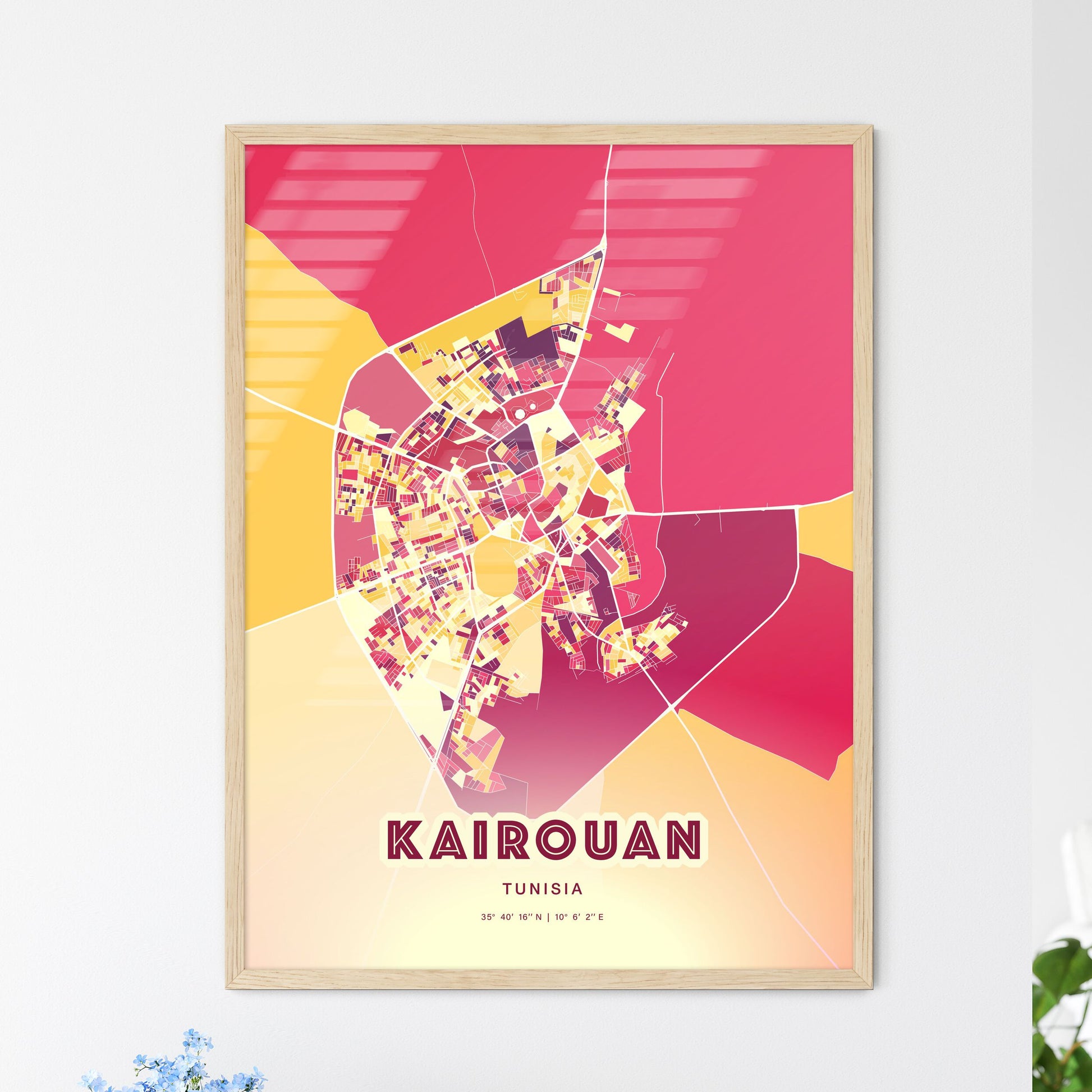 Colorful KAIROUAN TUNISIA Fine Art Map Hot Red