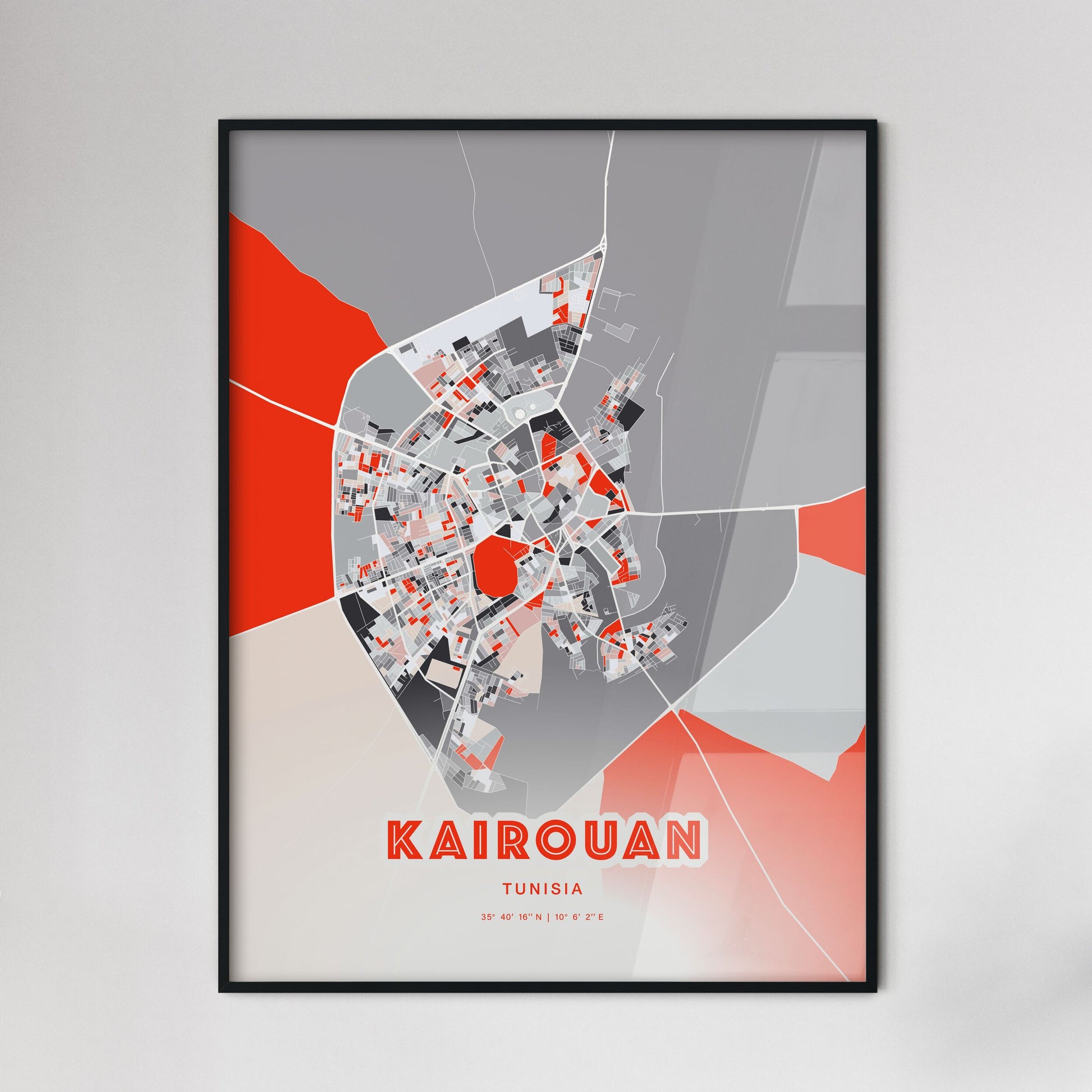 Colorful KAIROUAN TUNISIA Fine Art Map Modern