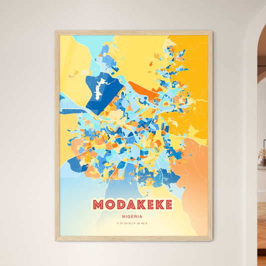 Colorful MODAKEKE NIGERIA Fine Art Map Blue Orange