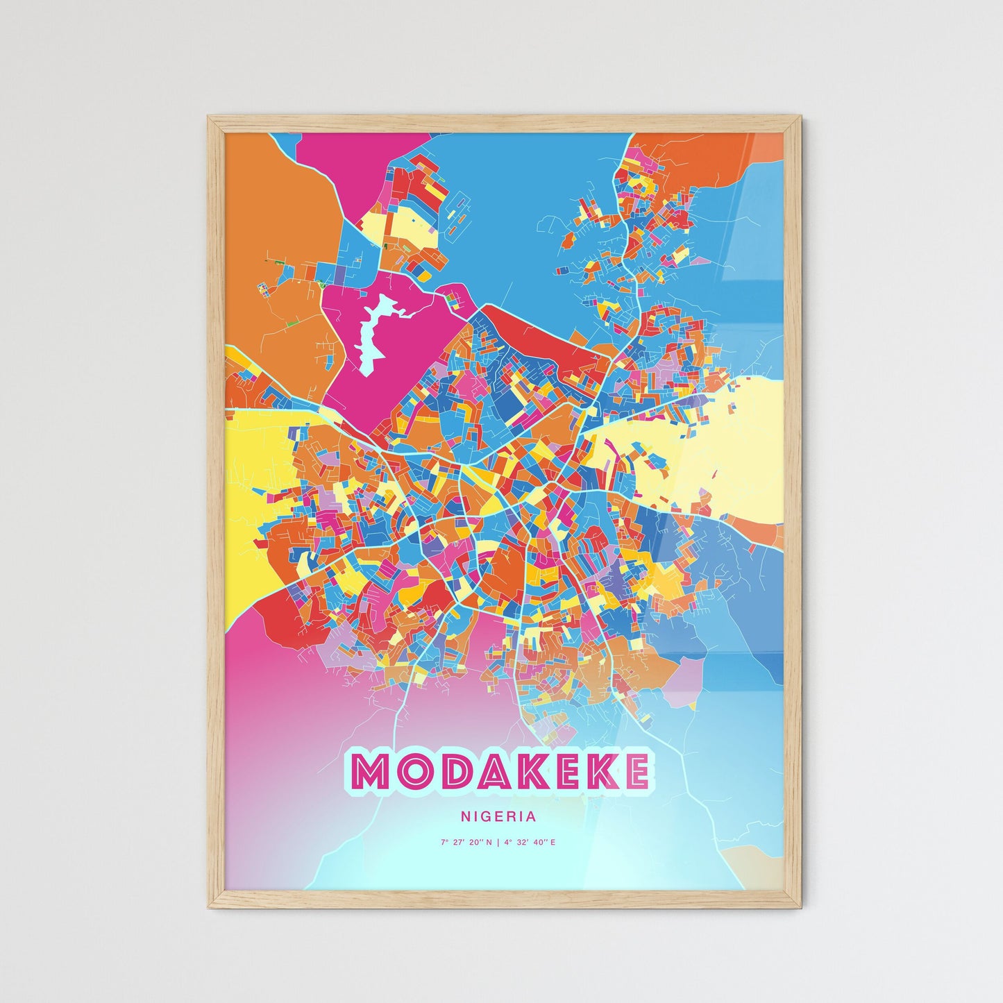 Colorful MODAKEKE NIGERIA Fine Art Map Crazy Colors