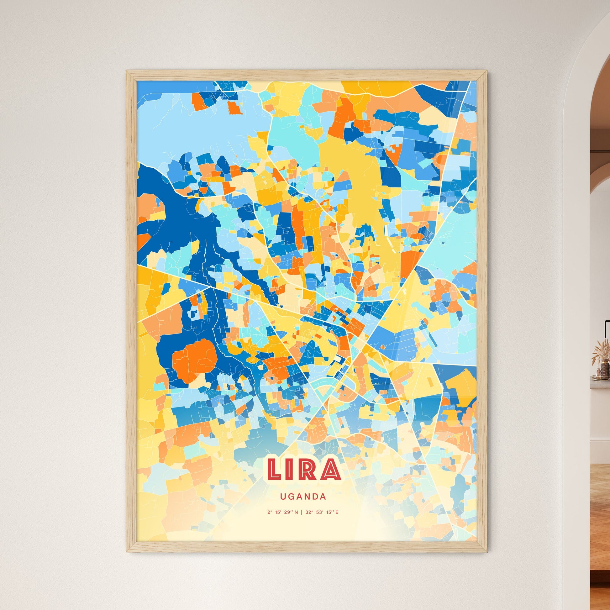 Colorful LIRA UGANDA Fine Art Map Blue Orange