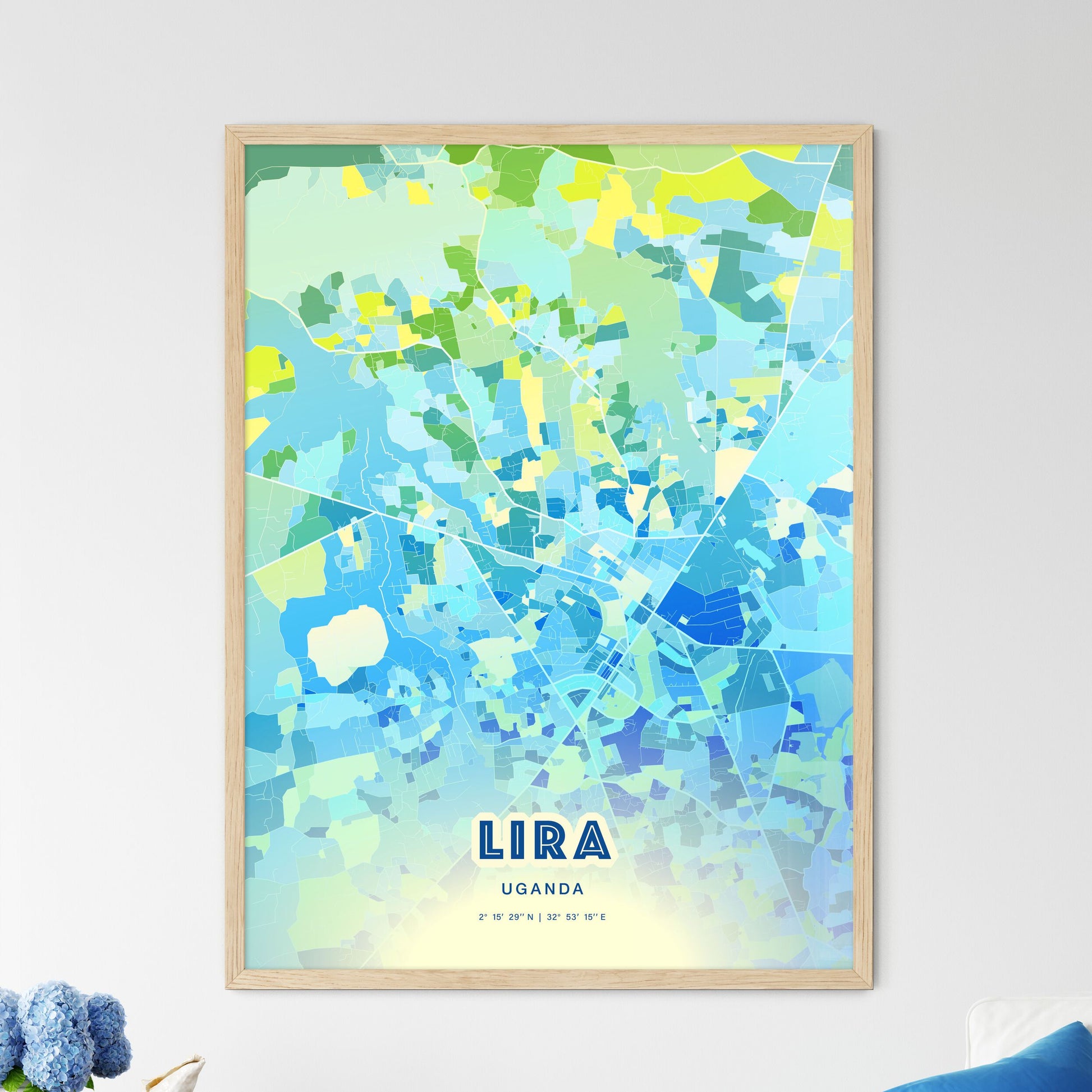 Colorful LIRA UGANDA Fine Art Map Cool Blue