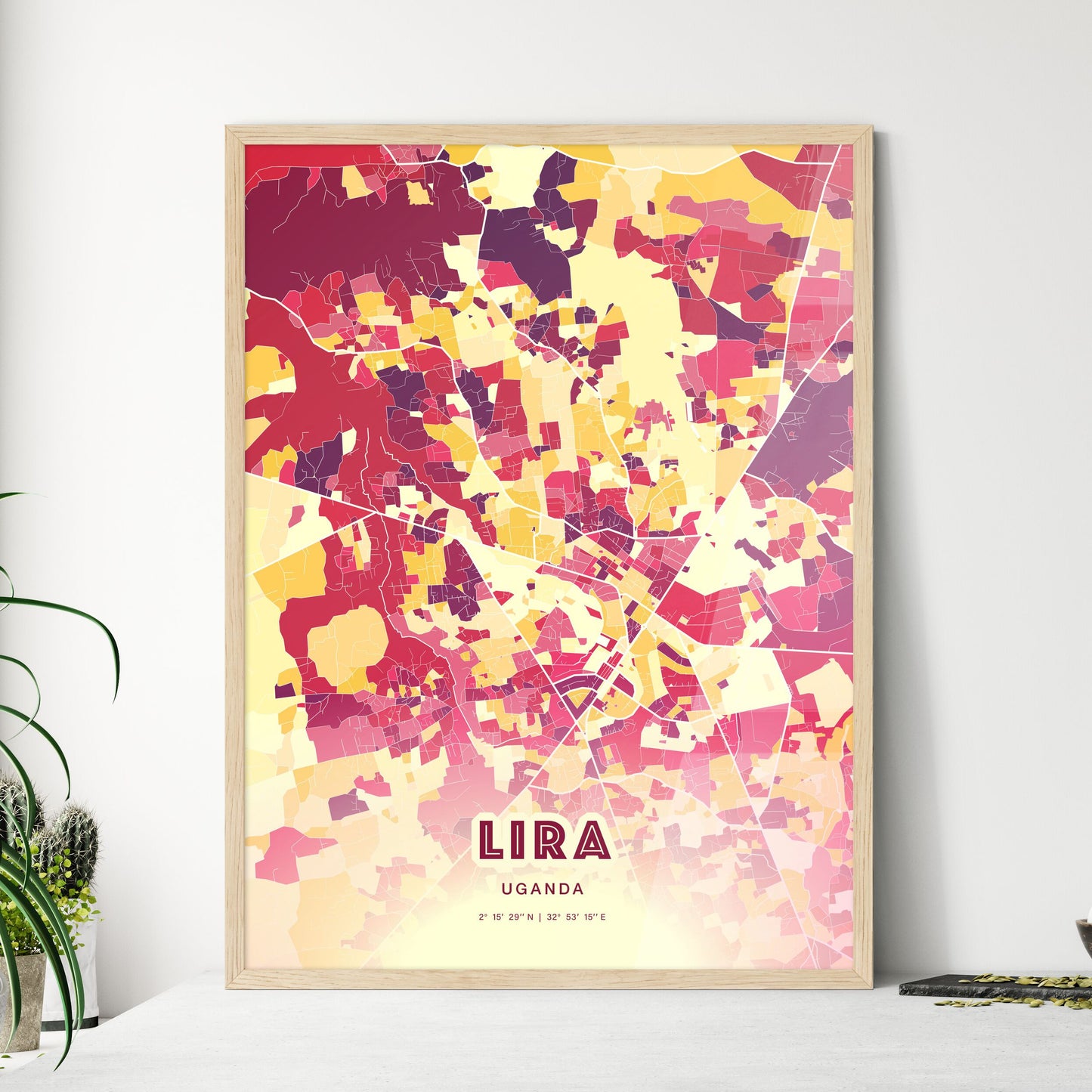 Colorful LIRA UGANDA Fine Art Map Hot Red