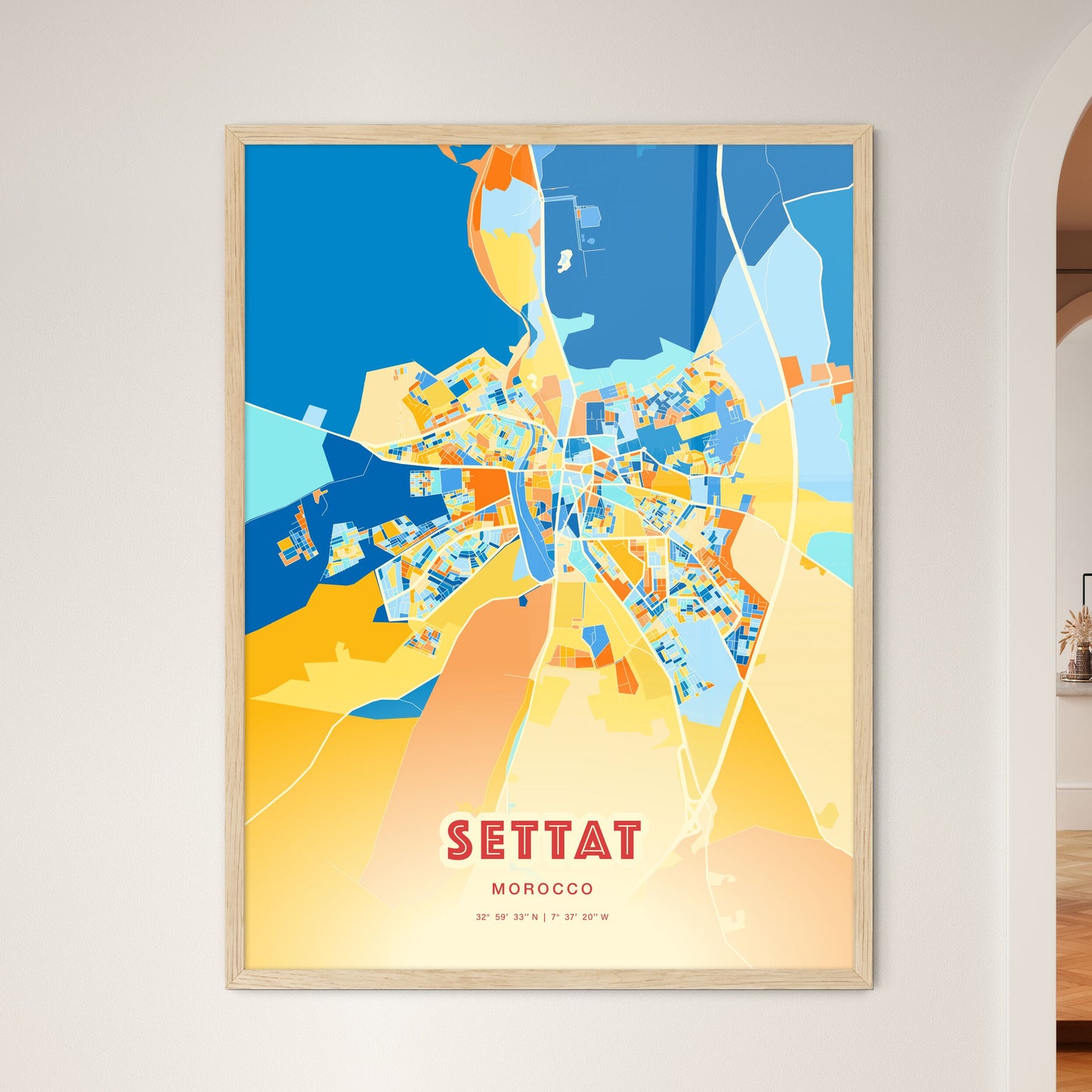 Colorful SETTAT MOROCCO Fine Art Map Blue Orange