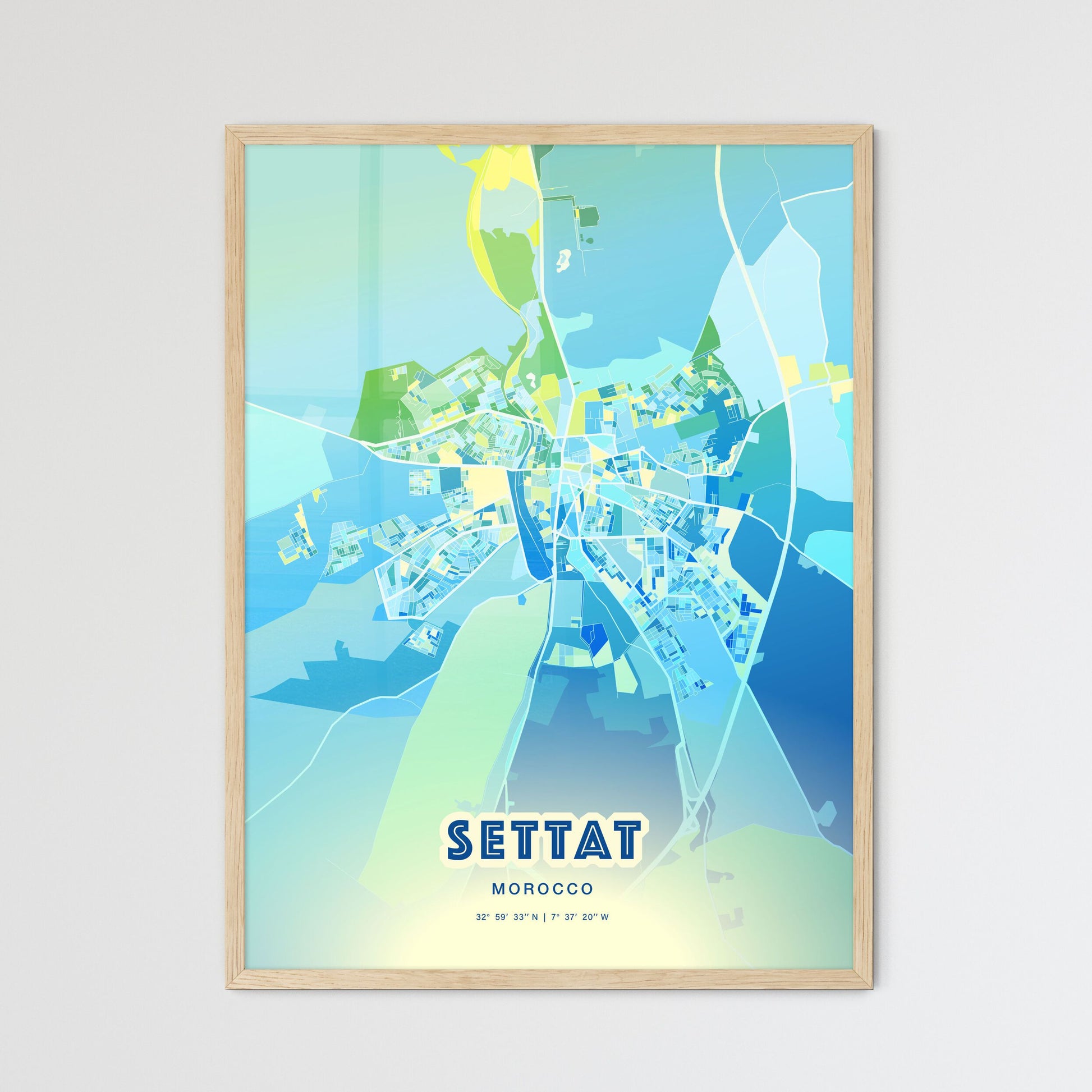 Colorful SETTAT MOROCCO Fine Art Map Cool Blue