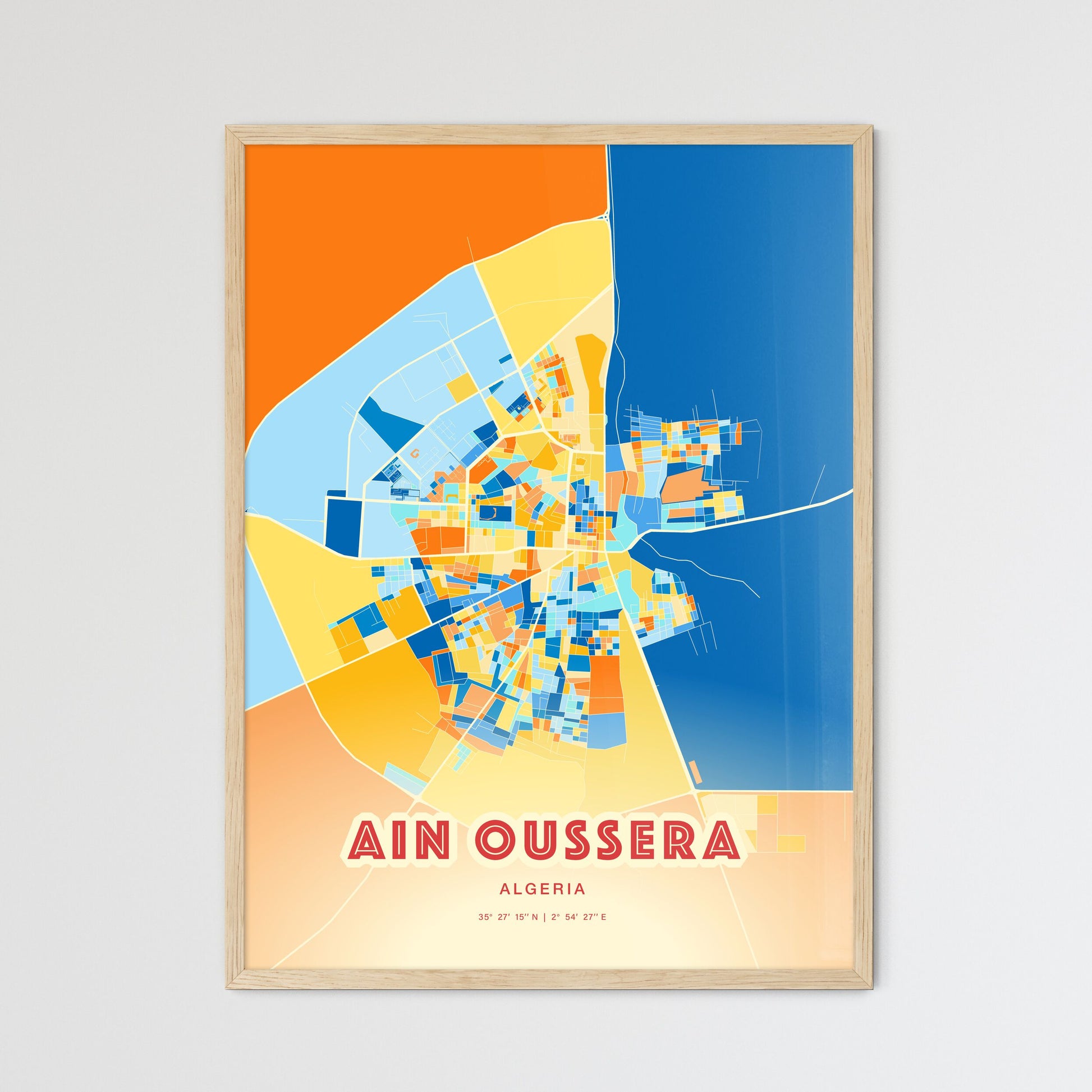 Colorful AIN OUSSERA ALGERIA Fine Art Map Blue Orange