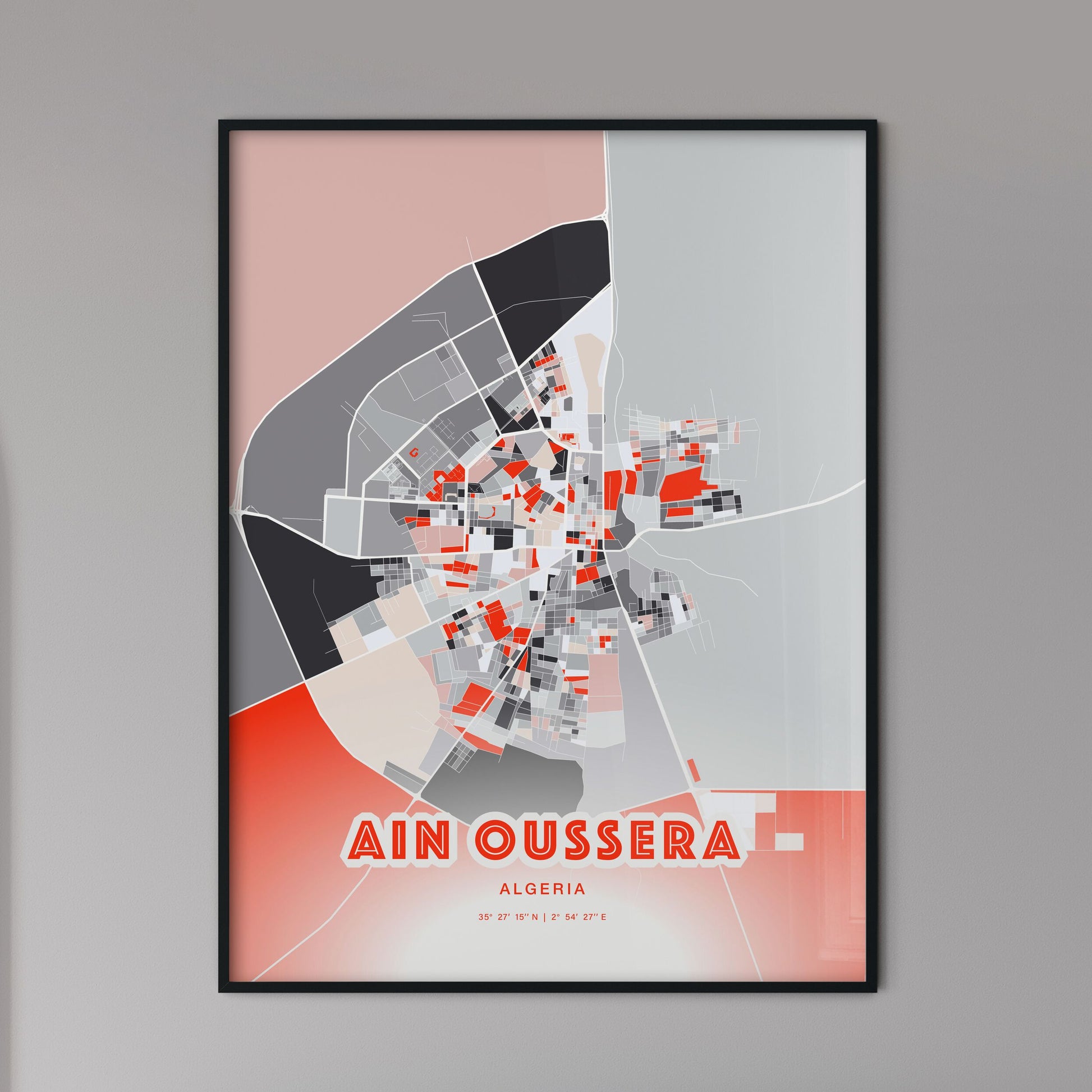 Colorful AIN OUSSERA ALGERIA Fine Art Map Modern