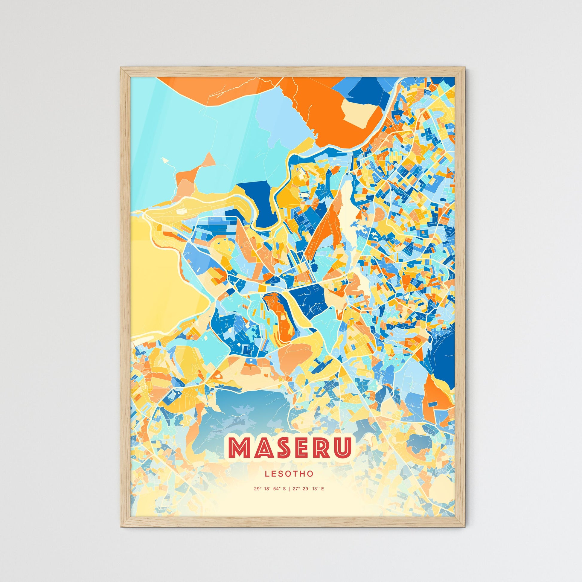 Colorful MASERU LESOTHO Fine Art Map Blue Orange