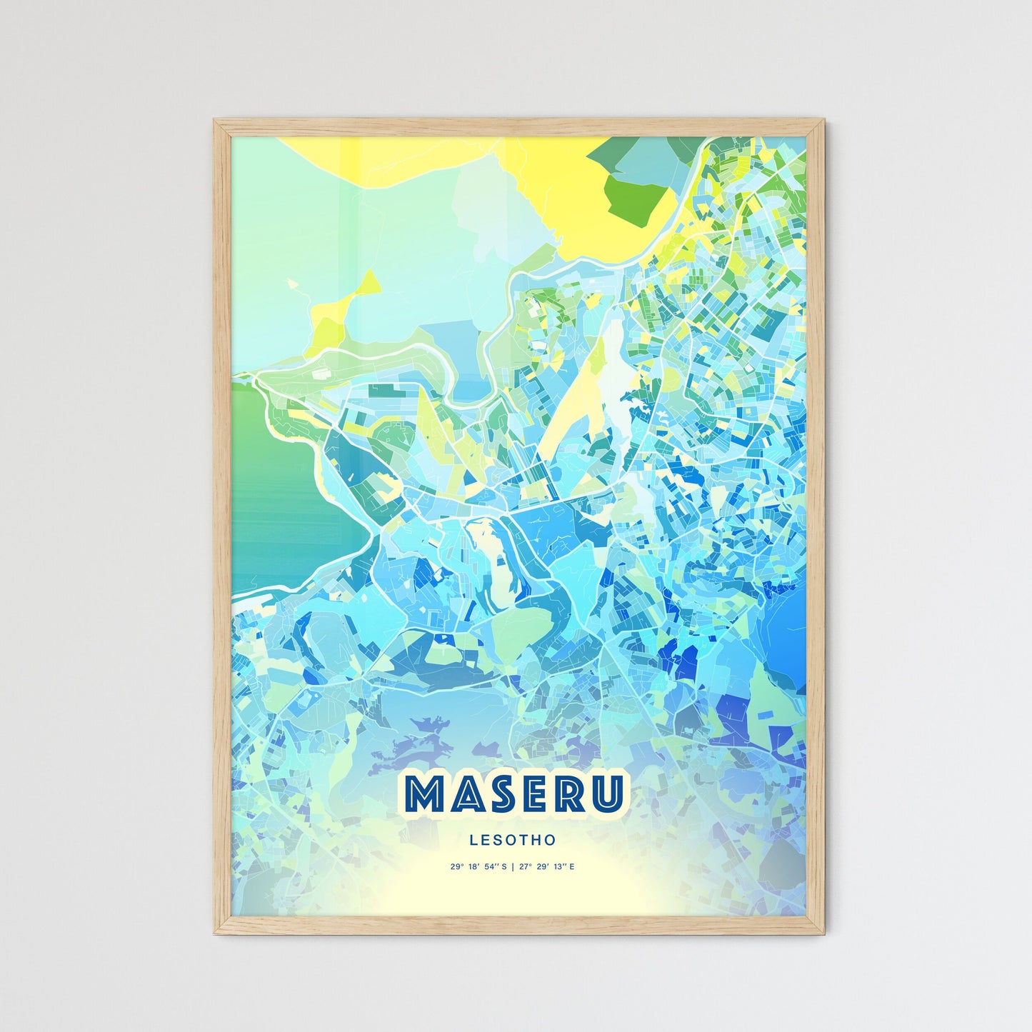 Colorful MASERU LESOTHO Fine Art Map Cool Blue