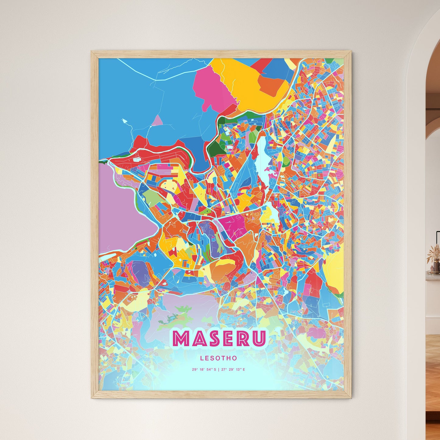 Colorful MASERU LESOTHO Fine Art Map Crazy Colors