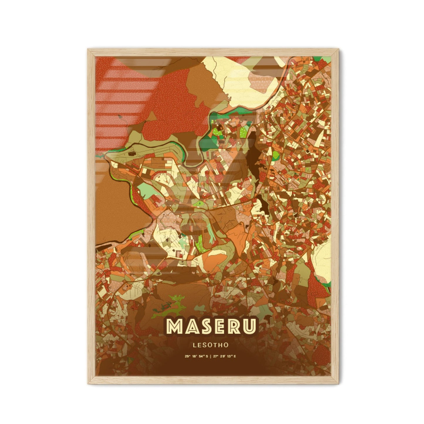 Colorful MASERU LESOTHO Fine Art Map Farmhouse