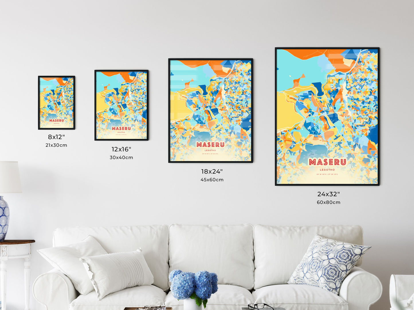 Colorful MASERU LESOTHO Fine Art Map Blue Orange